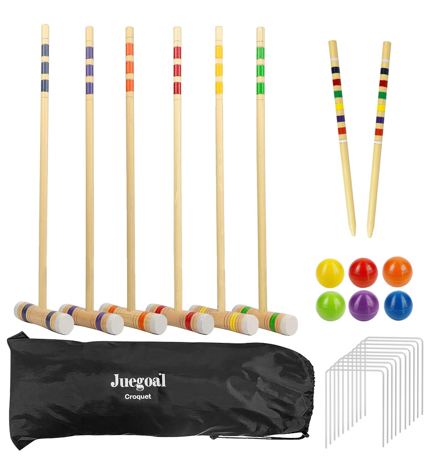 Juegoal Six Player Deluxe Croquet Set with Wooden Mallets  Colored Balls  Sturdy Bag for Adults &Kids  Perfect for Lawn  Backyard and Park  28 Inch Burlywood - Buy Online on GoSupps.com