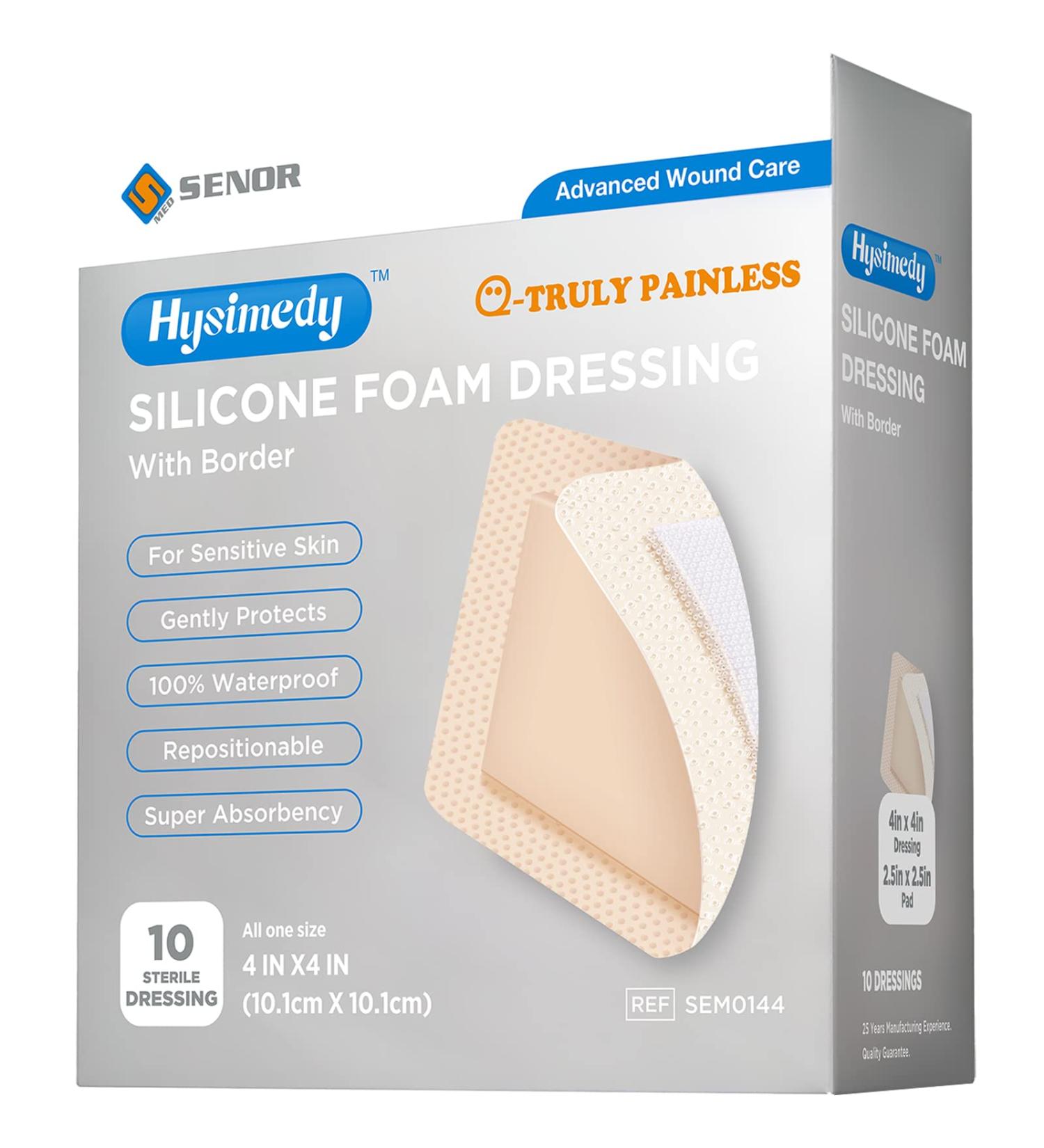Hysimedy Silicone Foam Dressing 4x4 with Border 10 Pack - Waterproof & High Absorbency Wound Care for Pressure Sores, Bed Sores, Leg Ulcers, Diabetic Ulcers - Buy Online on GoSupps.com