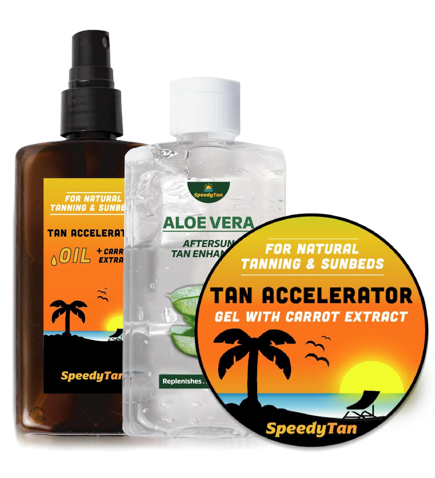 Premium Tan Accelerator Gel + Tanning Oil + Aloe Vera - For Sunbed Use & Natural Tanning - Natural Tanning Accelerator With Carrot Tanning Oil - UK Based Brand 90 ml (Pack of 1) Tan Accelerator Gel + Tanning Oil + Aloe Vera - Buy Online on GoSupps.com