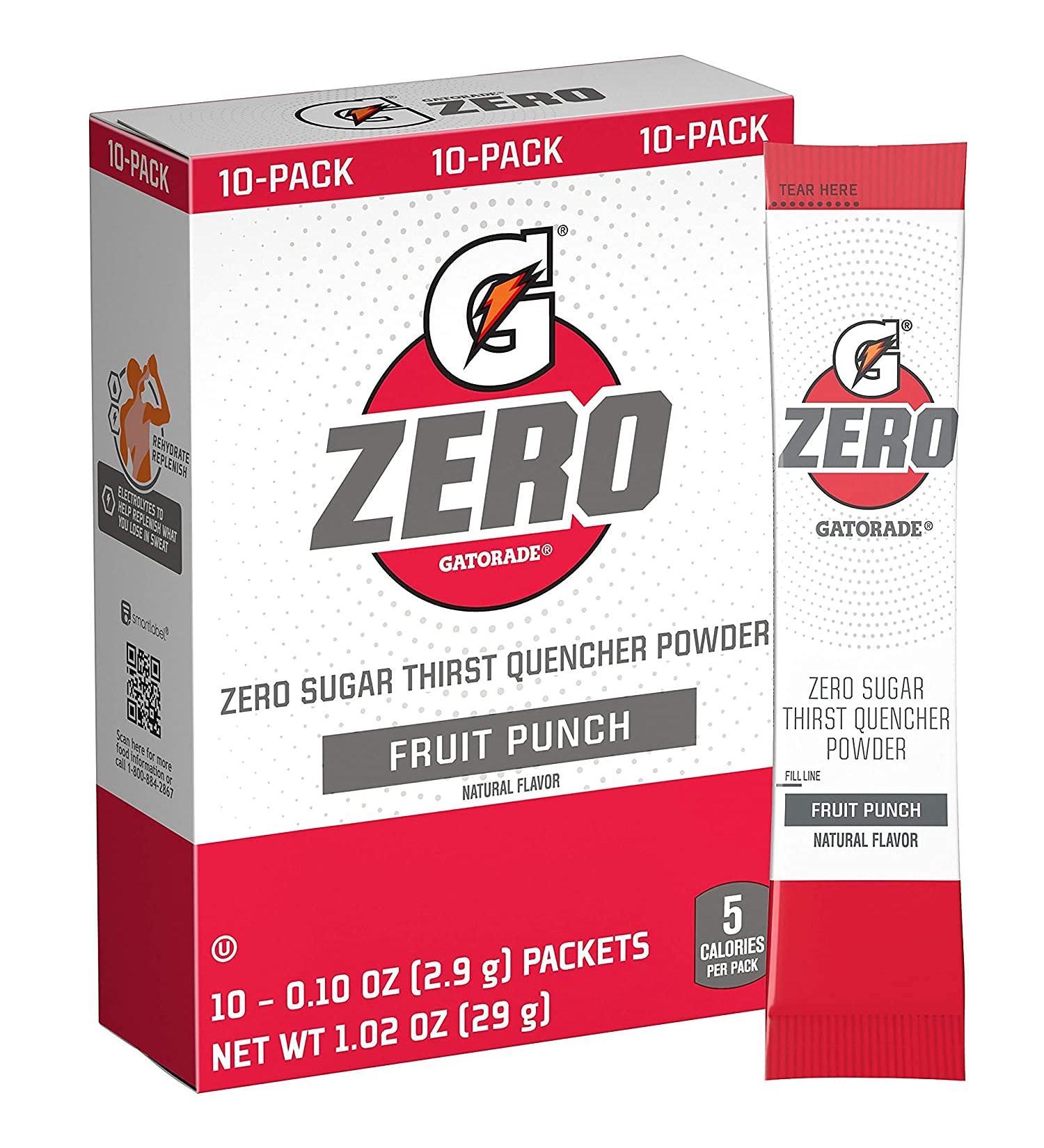 Gatorade G Zero Sugar Free Powder Sticks 0.10oz Packets - 10 Pack (Fruit Punch) - Mixes with 20oz Water - Buy Online on GoSupps.com