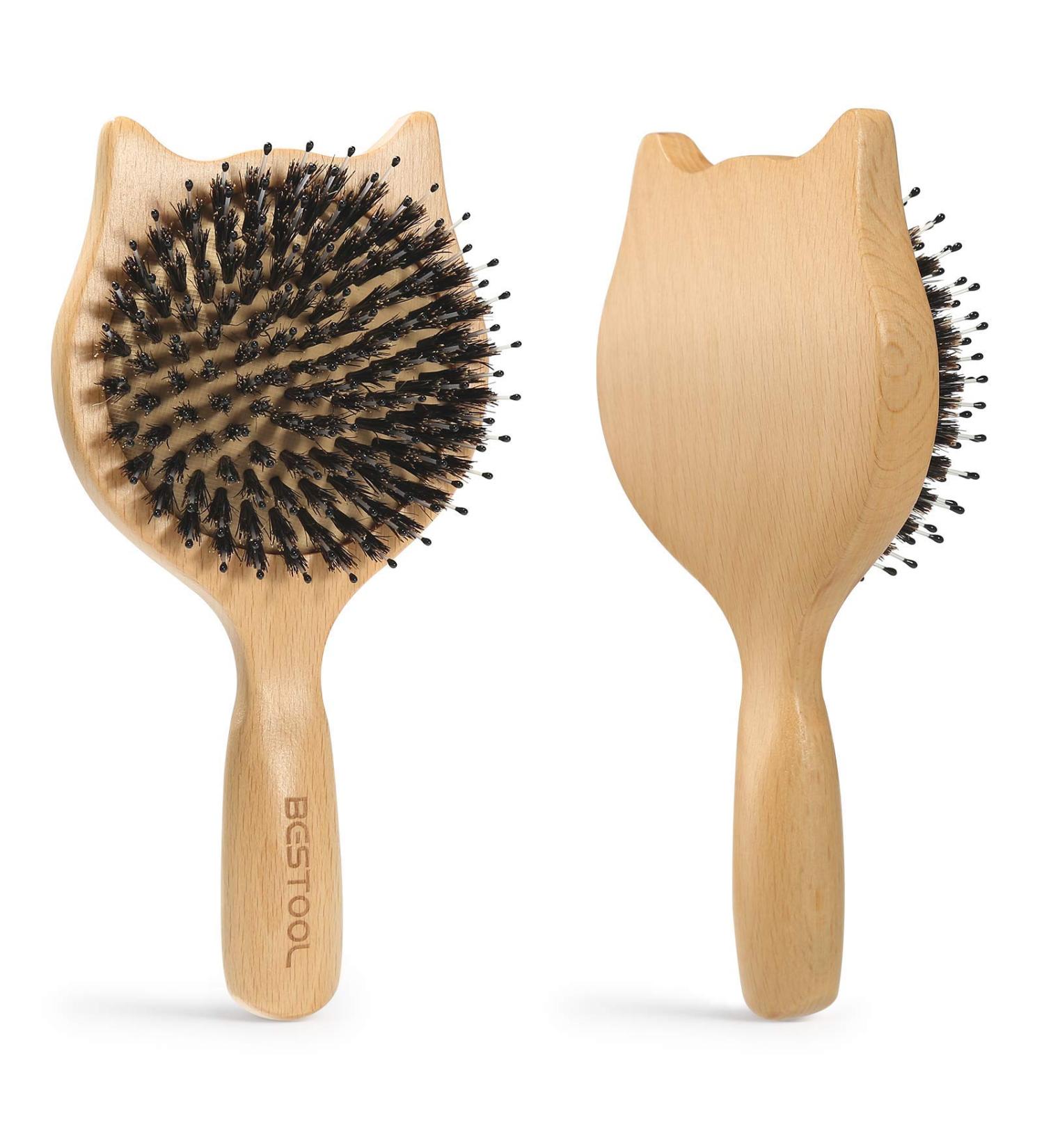 Bestool Small Travel Hair Brush for Women, Men, and Kids - Wooden Boar Bristle Brush for Detangling, Defrizzing, and Oil Distribution - Buy Online on GoSupps.com