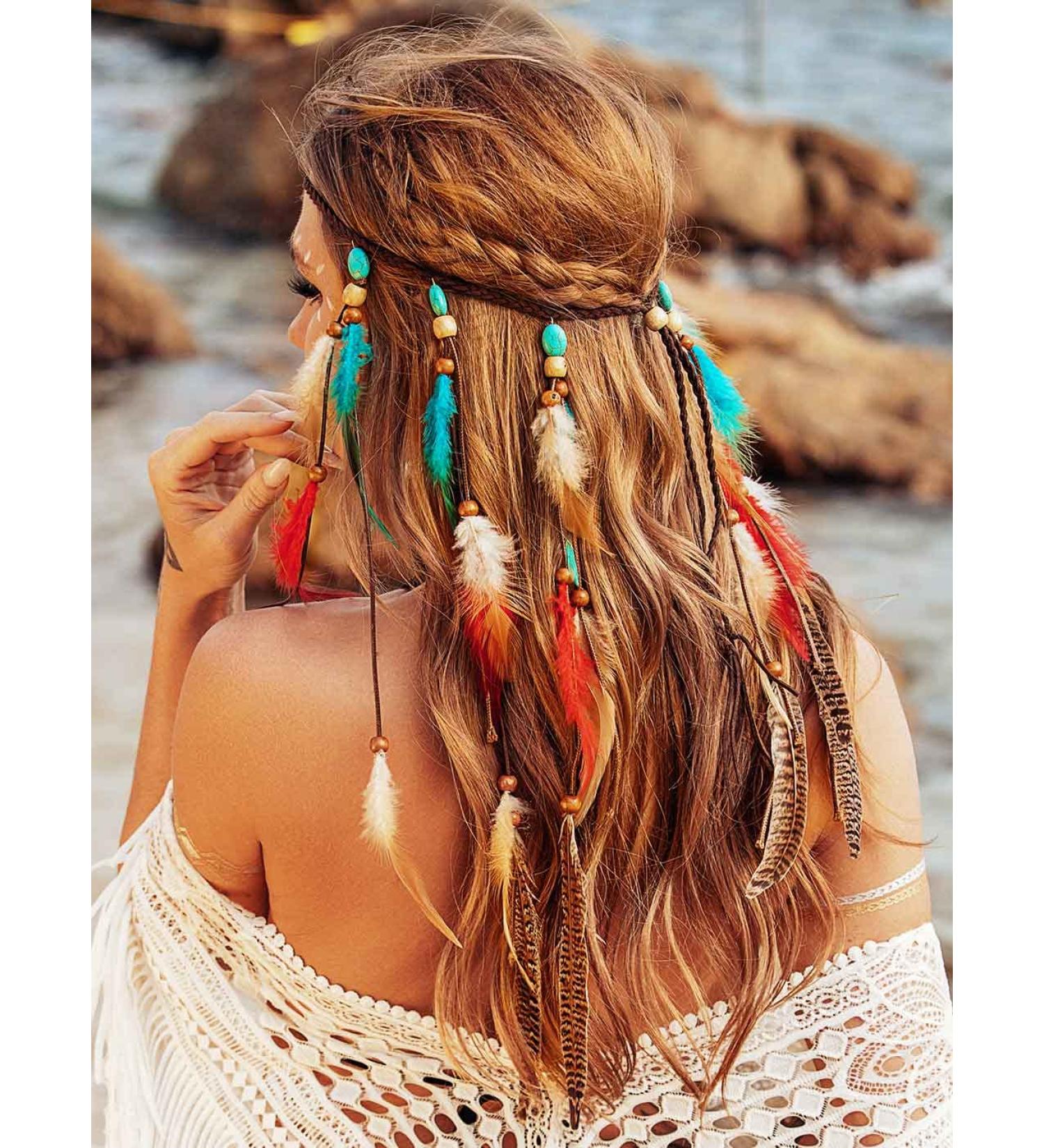 GORTIN Boho Feather Headband - Hippie Gypsy Indian Hair Accessory - Buy Online on GoSupps.com