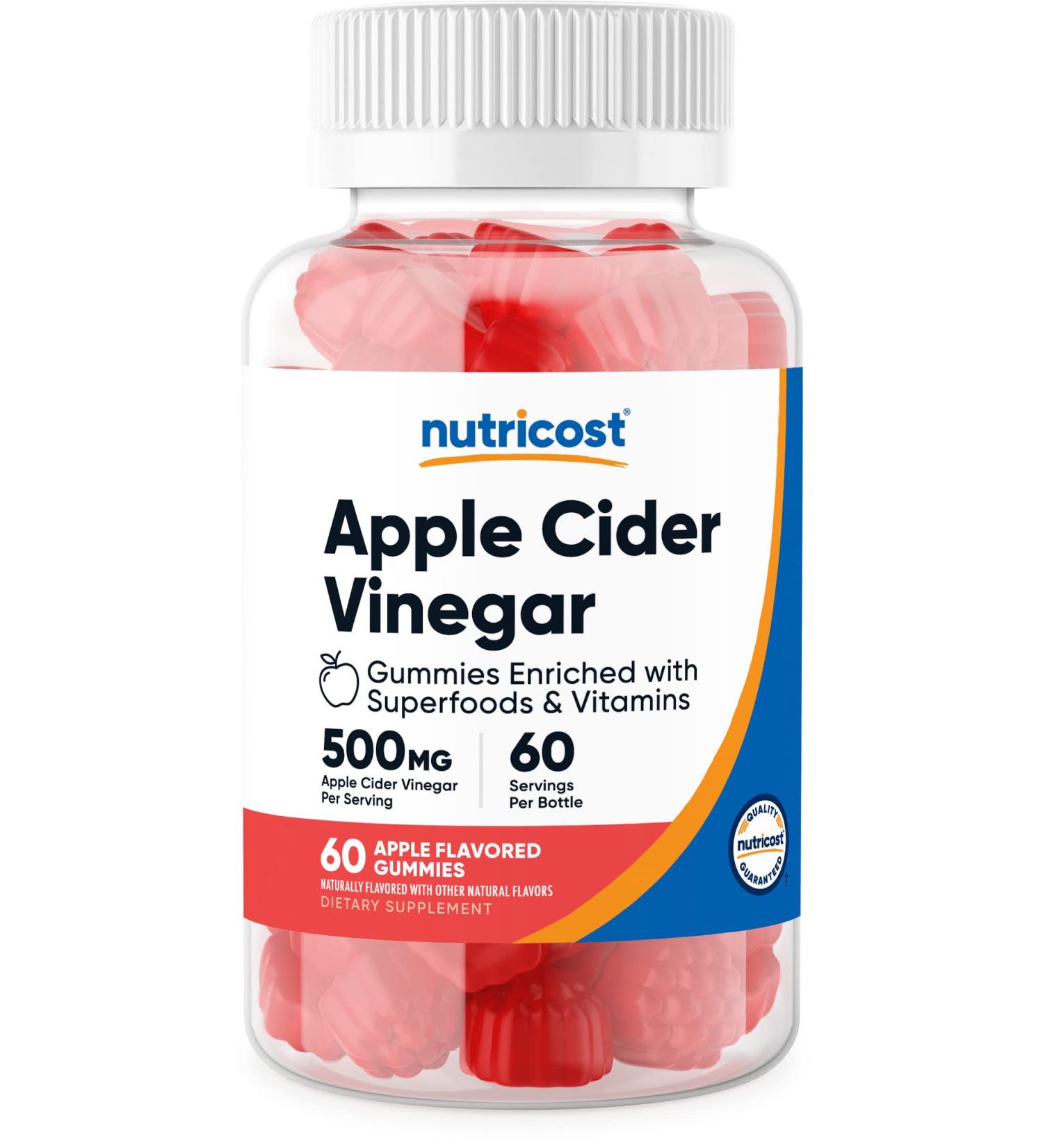 Nutricost Apple Cider Vinegar 500mg Gummies - 60 Count, Apple Flavored, Gluten-Free & Non-GMO - Buy Online on GoSupps.com
