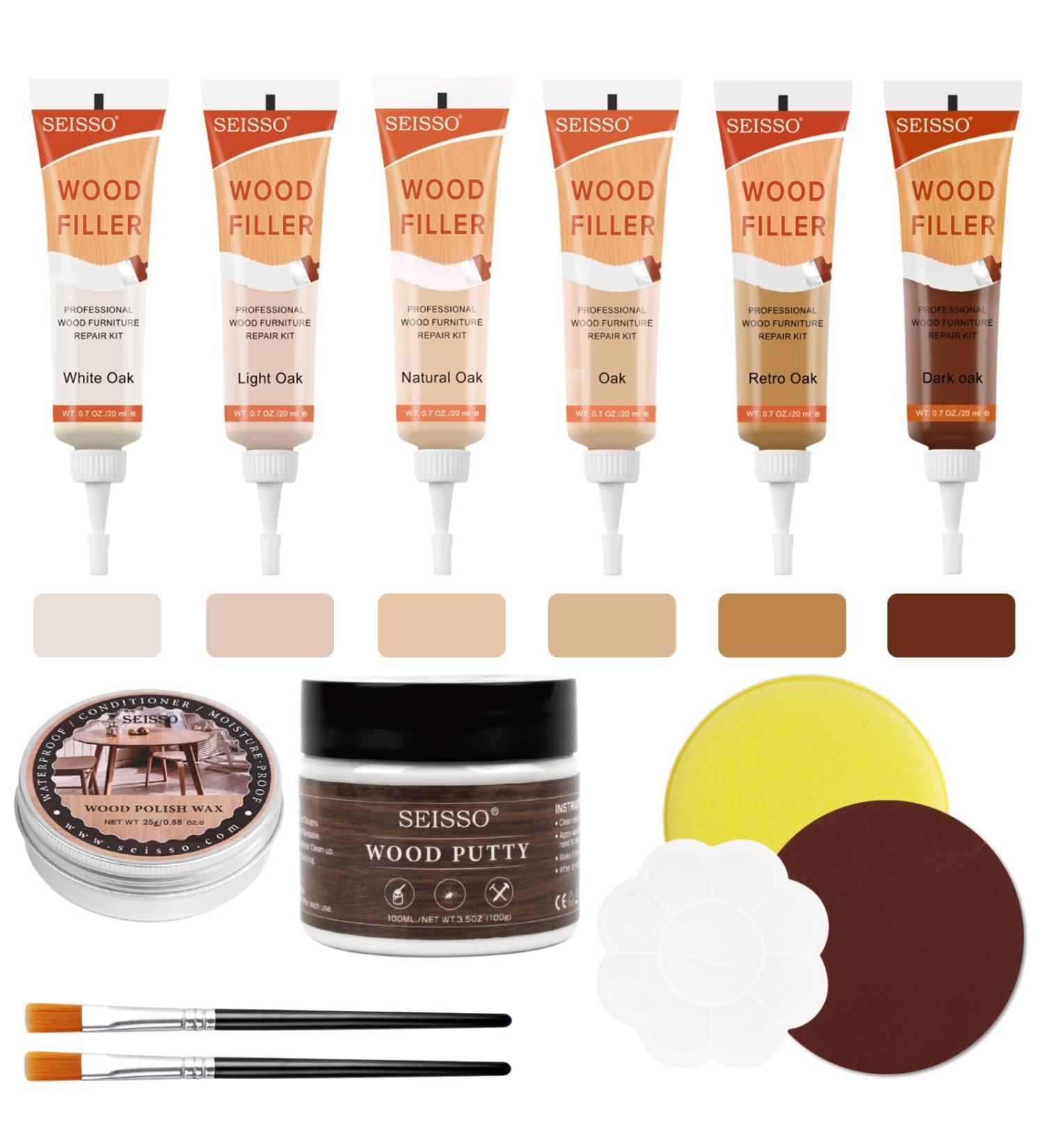 Wood Furniture Repair Kit - 6 Color Filler & Polish Wax for Scratches Cracks & Stains | Restore Hardwood Laminate Tables & More - Buy Online on GoSupps.com