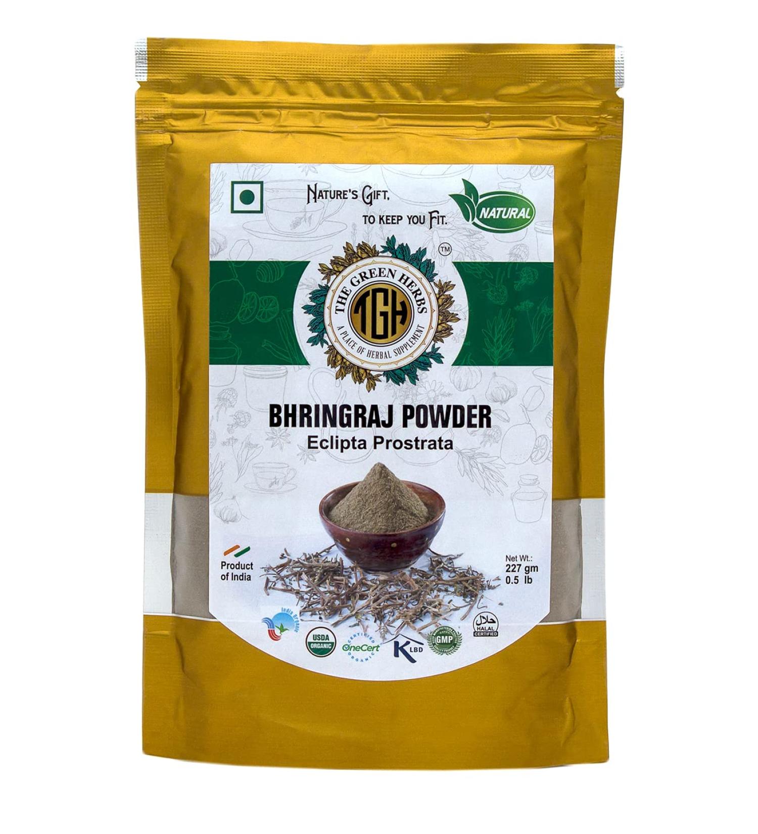 The Green Herbs Organic Bhringraj Powder | 100% Ayurvedic Hair Care | 227gm - Buy Online on GoSupps.com