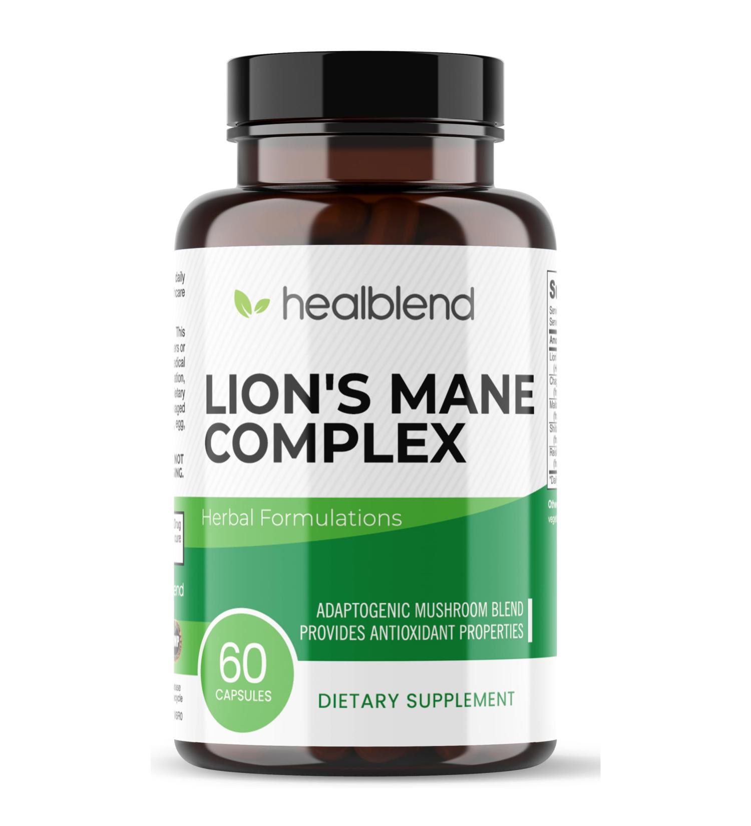 Mushroom Complex Extract with Lion's Mane Fruiting Body - 100% Natural and Effective Energy Pills - Brain Focus Supplement Stimulates Mood and Creativity - 60 Immune Support Capsules - Buy Online on GoSupps.com