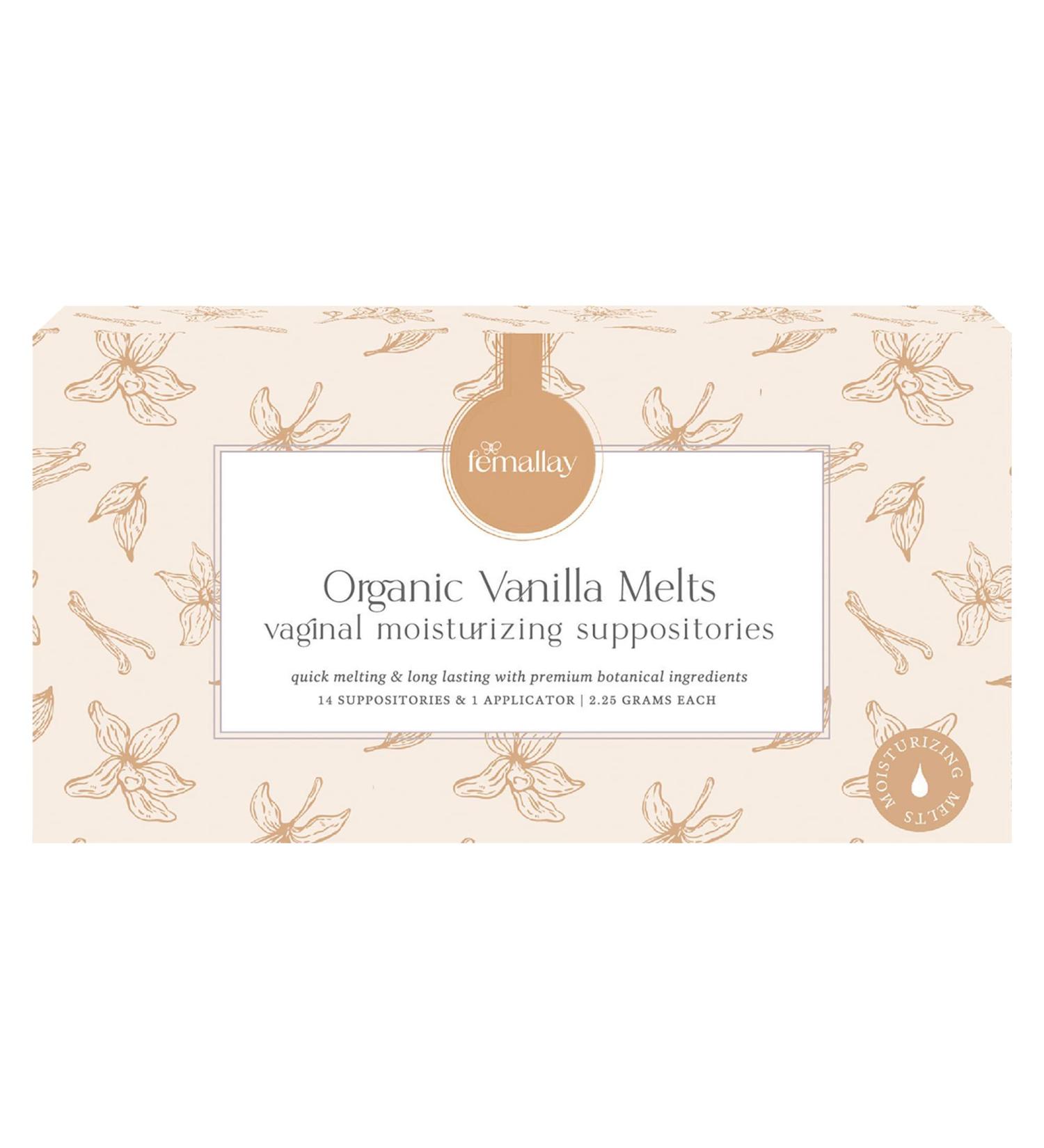Femallay Organic Vanilla Vaginal Moisturizing Suppository Melts - 100% Natural for Odor, Dryness & Pleasure (14ct) - Buy Online on GoSupps.com