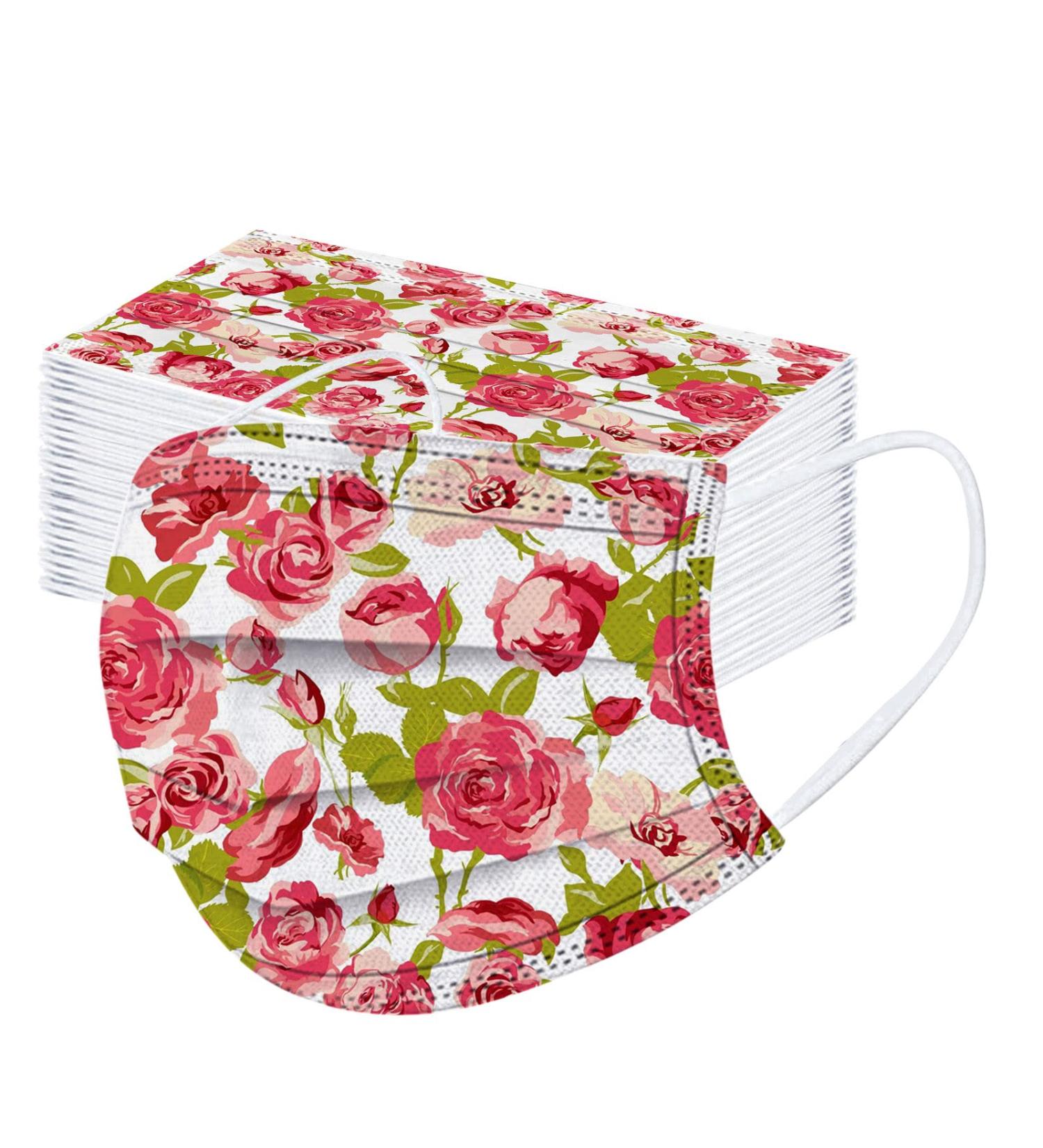 Shop SDFRK 50-Piece Adult Floral Face Masks - Colorful 3-Layer Breathable Cloth Masks - 3D Rose Print Nose Protection for International Shipping - Buy Online on GoSupps.com