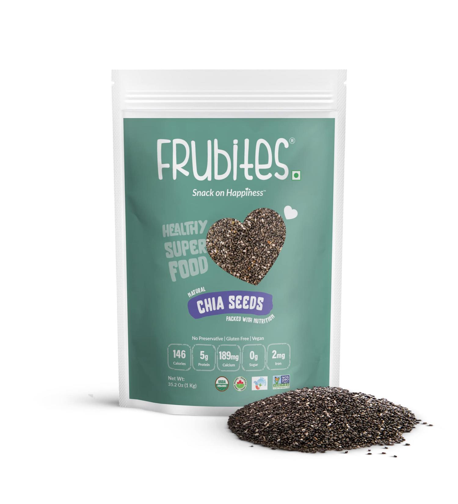 Frubites Organic Chia Seeds - Superfood with Omega-3 | Non-GMO, Gluten-Free, Vegan, Keto & Paleo Friendly - 35.3 Oz (2.2 lb | 1 kg) - Buy Online on GoSupps.com