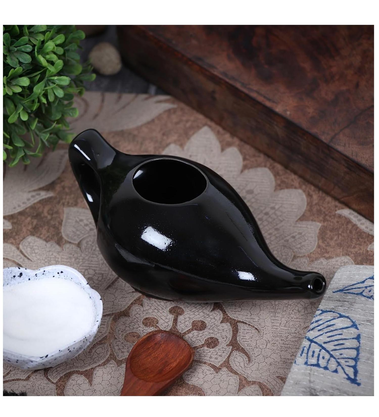 Durable Leak Proof Ceramic Neti Pot - Natural Sinus Relief | Microwave & Dishwasher Safe - Black - Buy Online on GoSupps.com
