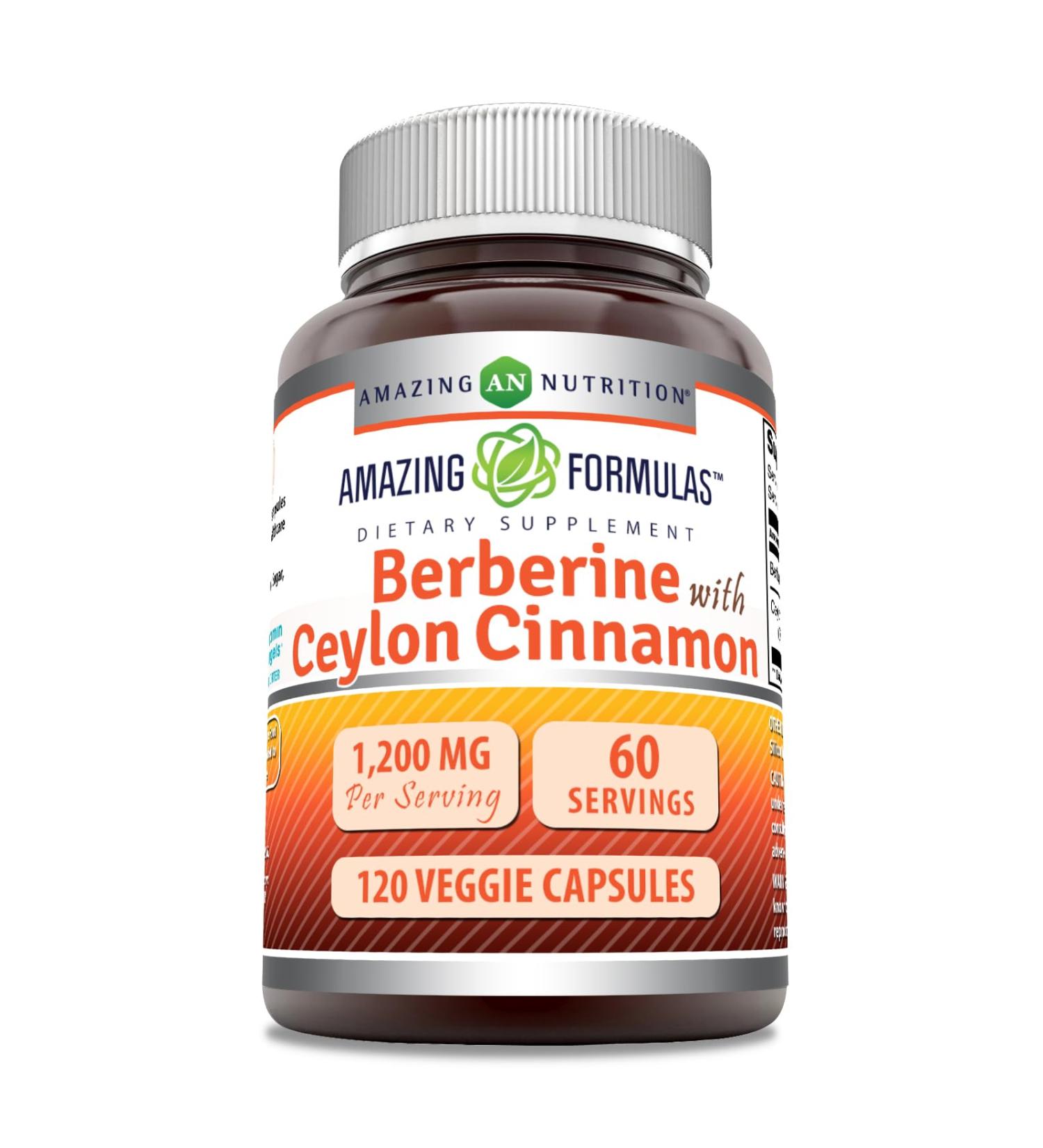 Amazing Formulas Berberine with Pure Ceylon Cinnamon 1200 Mg Per Serving | Premium Complex Supplement | Veggie Capsules | Non-GMO | Gluten Free | Made in USA (1 Pack | 120 Count) Unflavored 1 Count (Pack of 1) - Buy Online on GoSupps.com