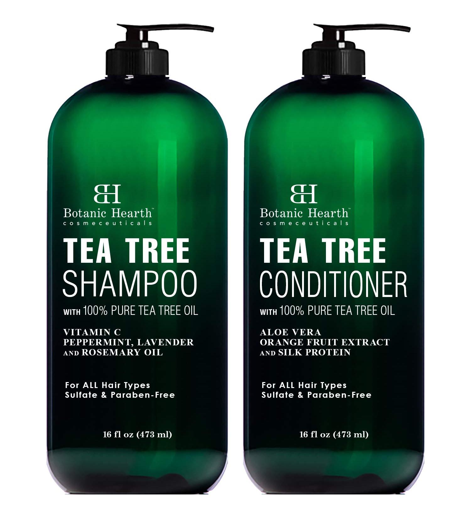 Botanic Hearth Tea Tree Shampoo and Conditioner Set - 100% Pure Tea Tree Oil - Soothes Itchy Scalp - Sulfate & Paraben Free - 16 fl oz each - Buy Online on GoSupps.com