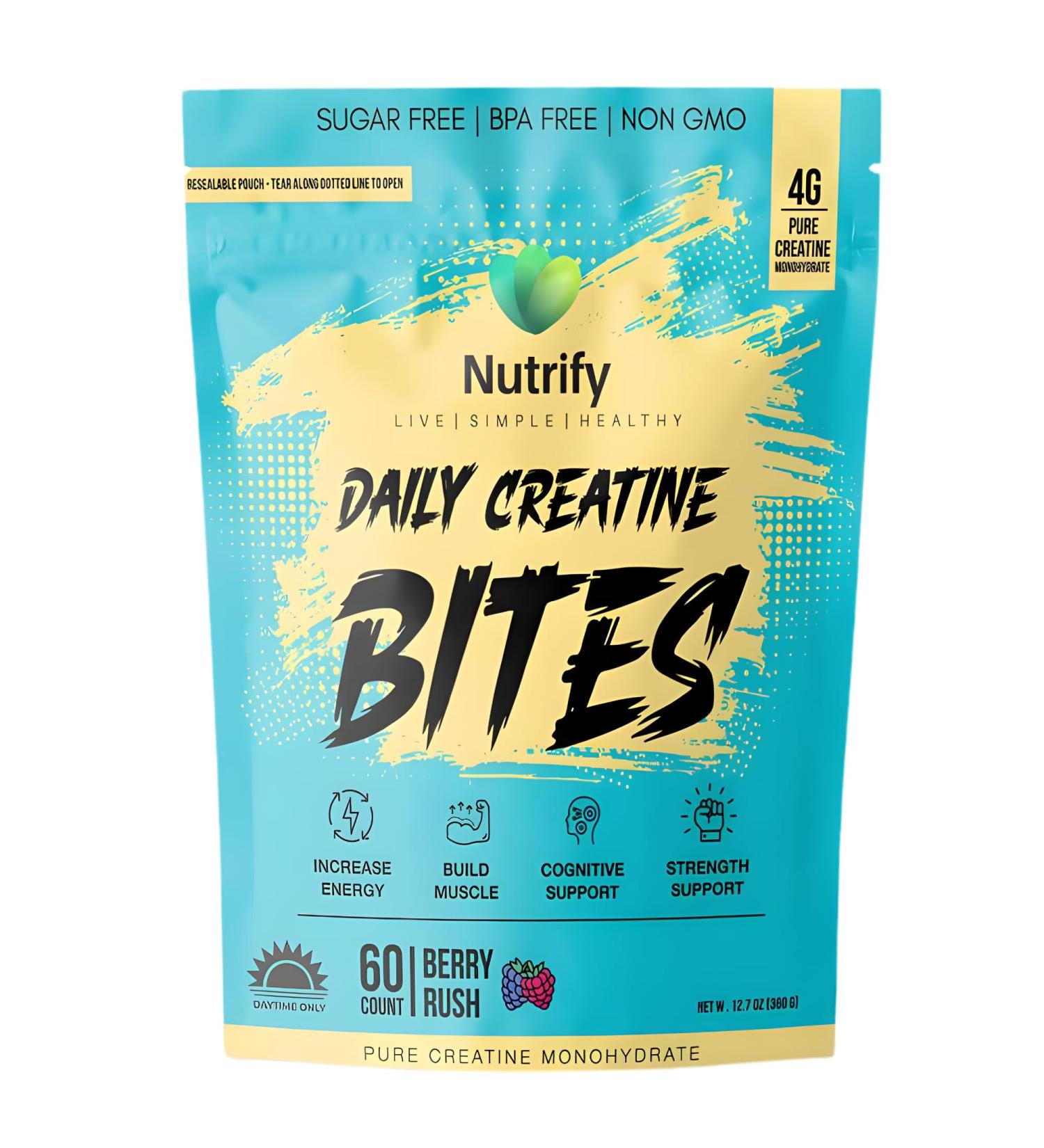 Nutrify Daily Creatine Gummies for Women and Men 4g Creatine Monohydrate per Serving for Muscle Growth & Recovery Sugar Free Low Calorie with Vitamin B12 for Energy Boost Natural Blue Raspberry - Buy Online on GoSupps.com
