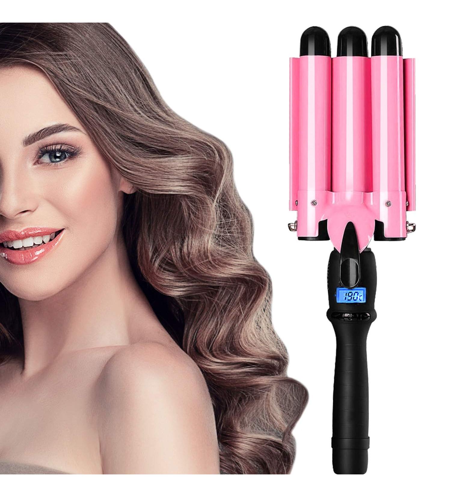 3 Barrel Hair Curler with LCD Display - Professional Wave Curling Iron for Long & Short Hair - Adjustable Temperature & Portable - Buy Online on GoSupps.com