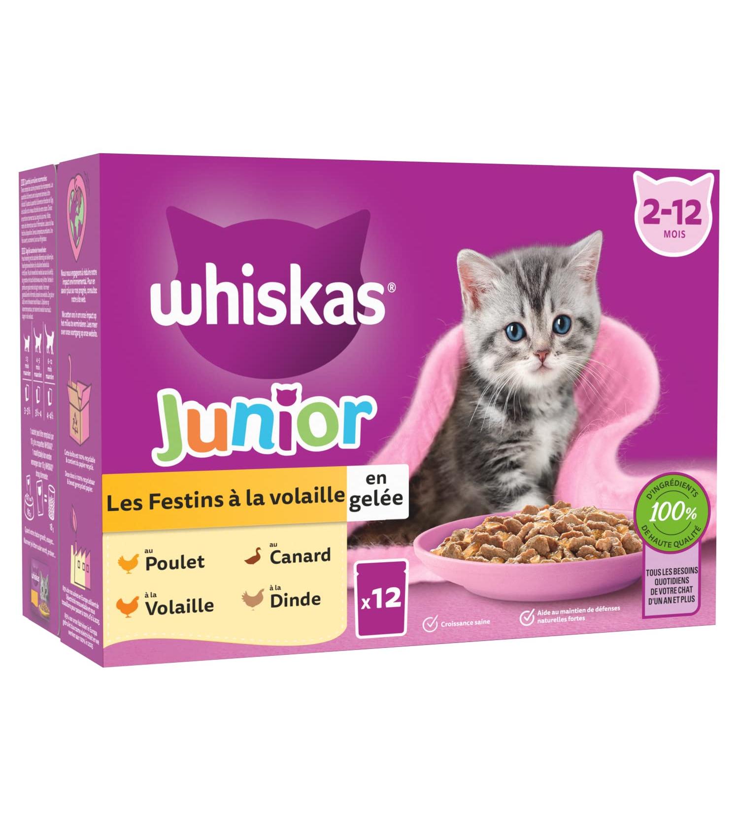 WHISKAS Kitten Meal 48 Fresh Sachets (Pack of 4 Packs 12 x 85g) Poultry Feasts (4 Varieties) Junior Cat Food in Jelly - Buy Online on GoSupps.com