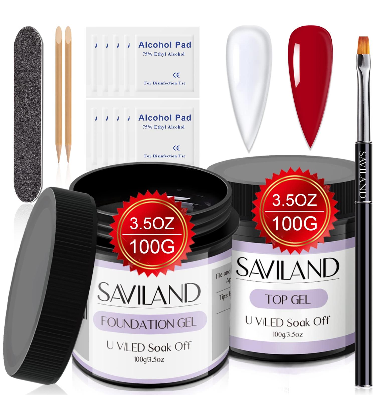 SAVILAND 100G Base & Top Gel Set - No-Wipe Glossy Nail Polish for Home Salon | UV LED Long-Lasting Coating - Buy Online on GoSupps.com