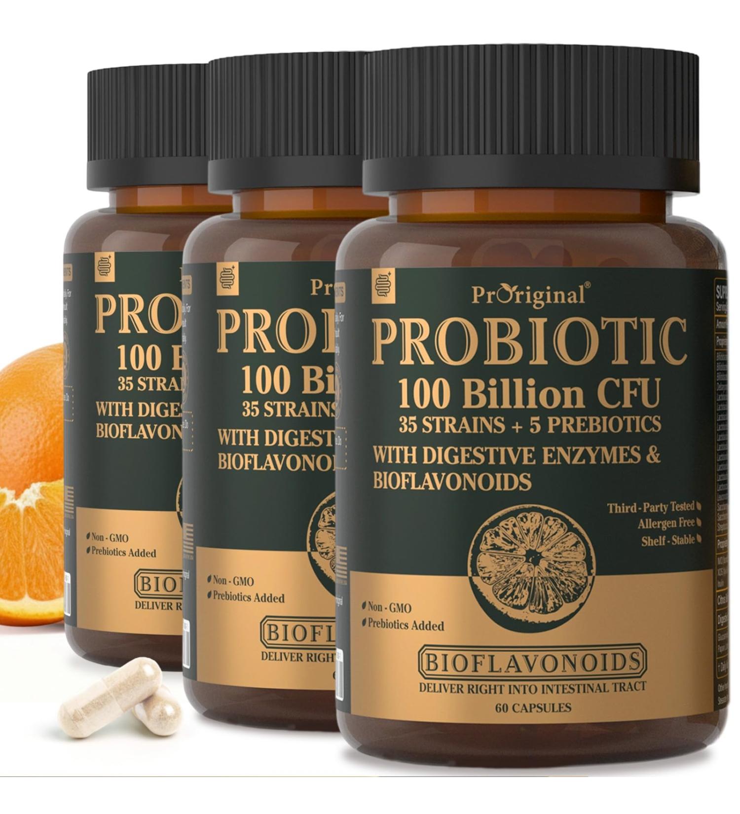 Probiotics for Women & Men 100 Billion CFU Probiotic for Digestive Gut & Immune Health - with Prebiotics Bioflavonoids & Digestive Enzyme 35 Strains Raw Probiotic Supplement 180 Caps 60 Count (Pack of 3) - Buy Online on GoSupps.com