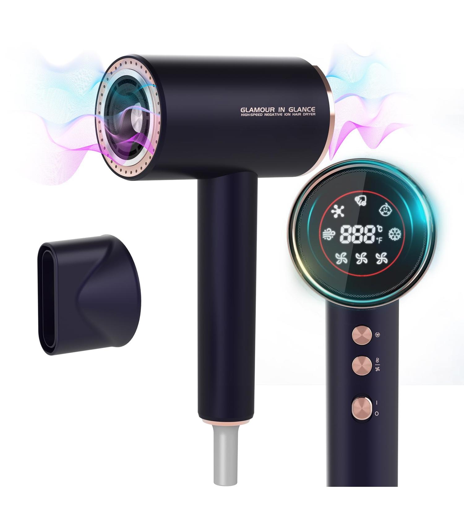 High-Speed Hair Dryer with Diffuser for Curly Hair - 2000W Ionic Blow Dryer with 150 000RPM Motor 8 Temps & 3 Speeds - Blue - Buy Online on GoSupps.com