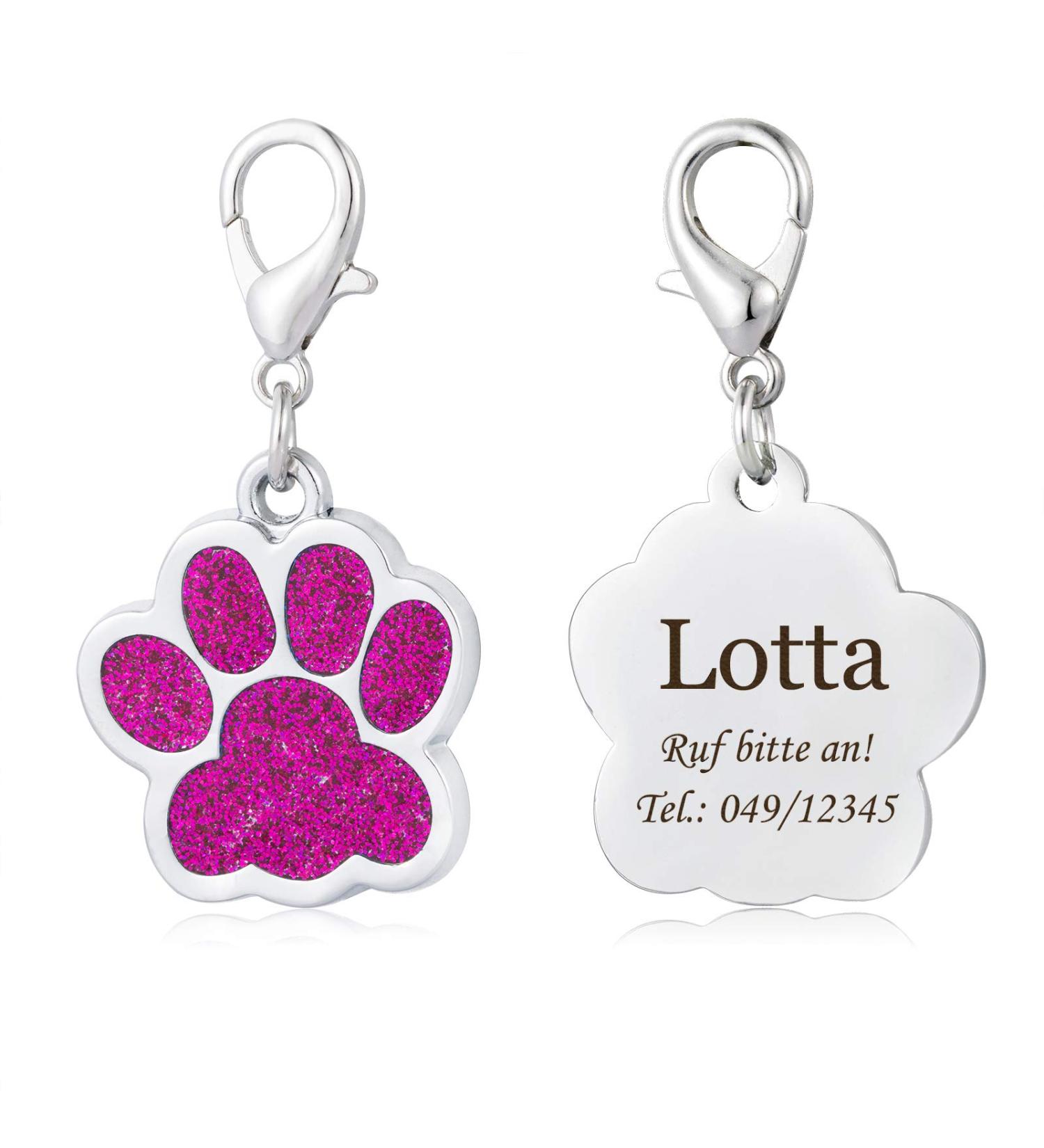 Personalized Fuchsia Dog & Cat ID Tags | Engraved Paw Print Pet Address Tags - Buy Online on GoSupps.com