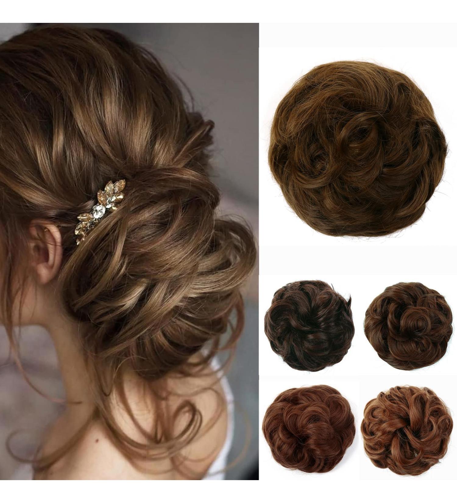 JJstar Medium Ash Brown Messy Hair Bun Scrunchies for Women - Curly Wavy Chignons Accessory - Buy Online on GoSupps.com