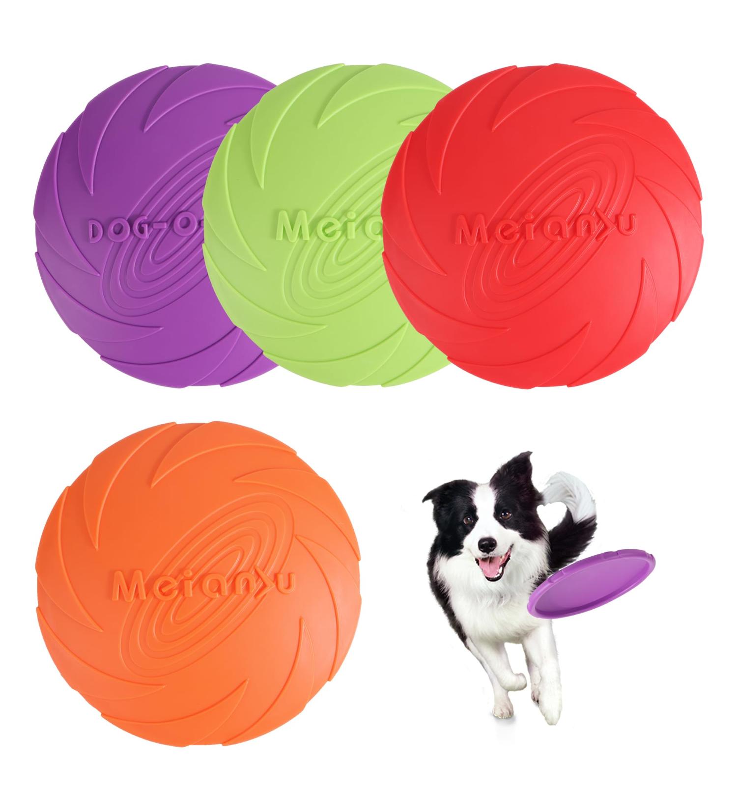 JSMTKJ Dog Frisbee Set - 4 Natural Rubber Flying Discs for Training & Play | Perfect Dog Toys in Orange Red Green Purple - Buy Online on GoSupps.com