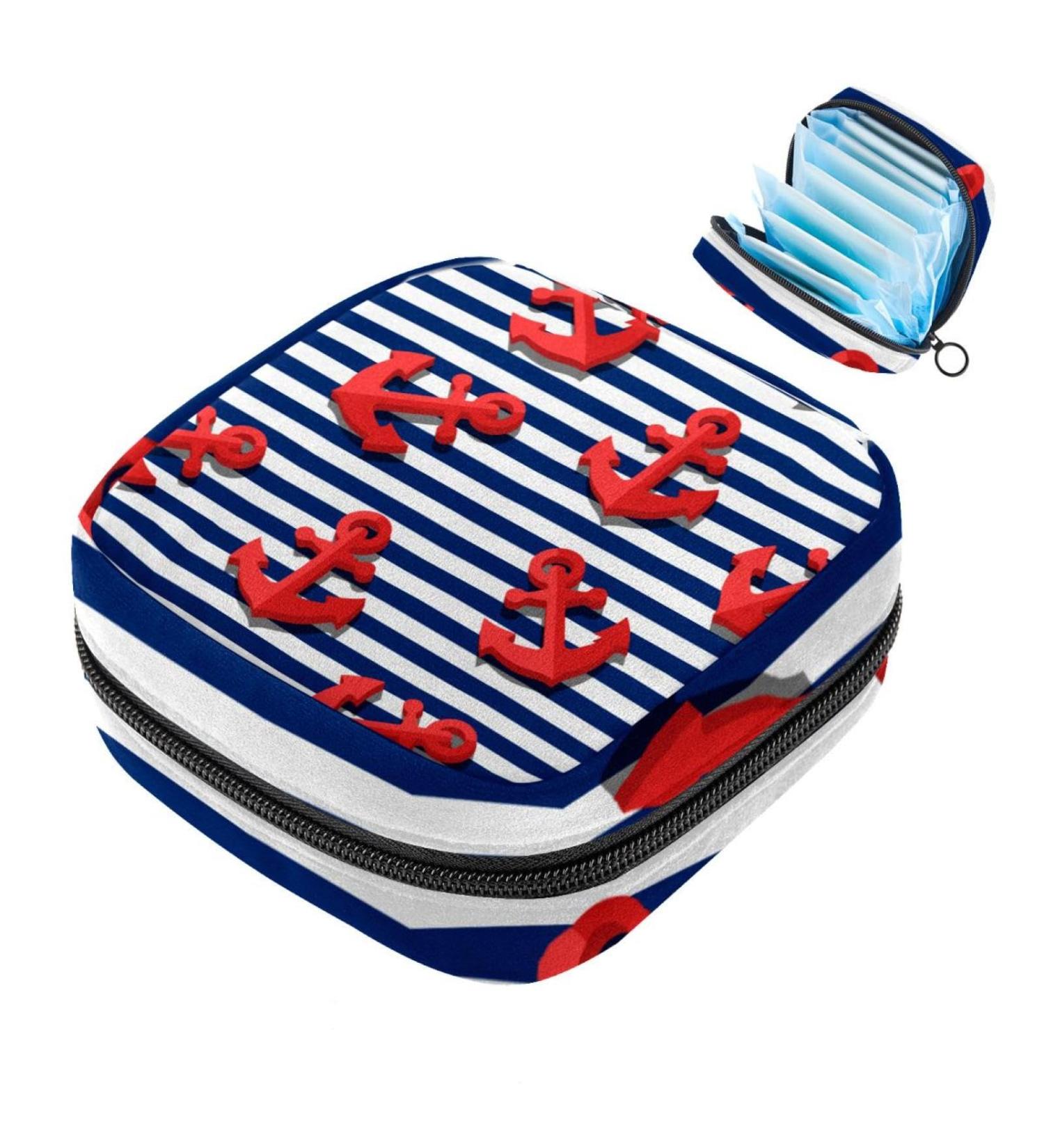 Large Nautical Storage Bags for Women's Bandages - Striped Red Anchor Zipper Pockets for Menstrual Cups Tampons & More - Buy Online on GoSupps.com