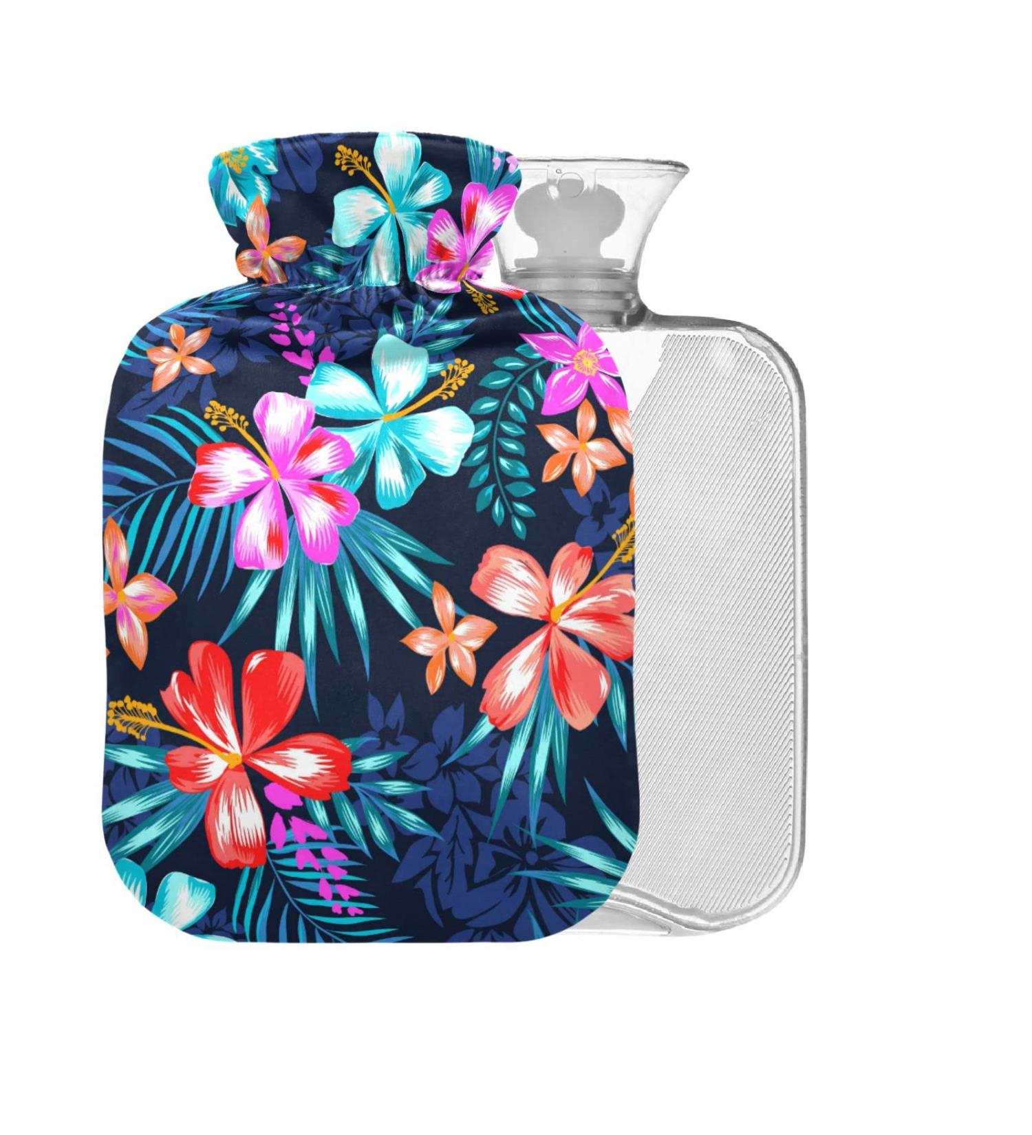 Tropical Leaves Hot Water Bottle with Cover - 1L BPA-Free Warm-Up Bag for Pain Relief & Cold Therapy - Ideal for Back Pain Relief - Buy Online on GoSupps.com