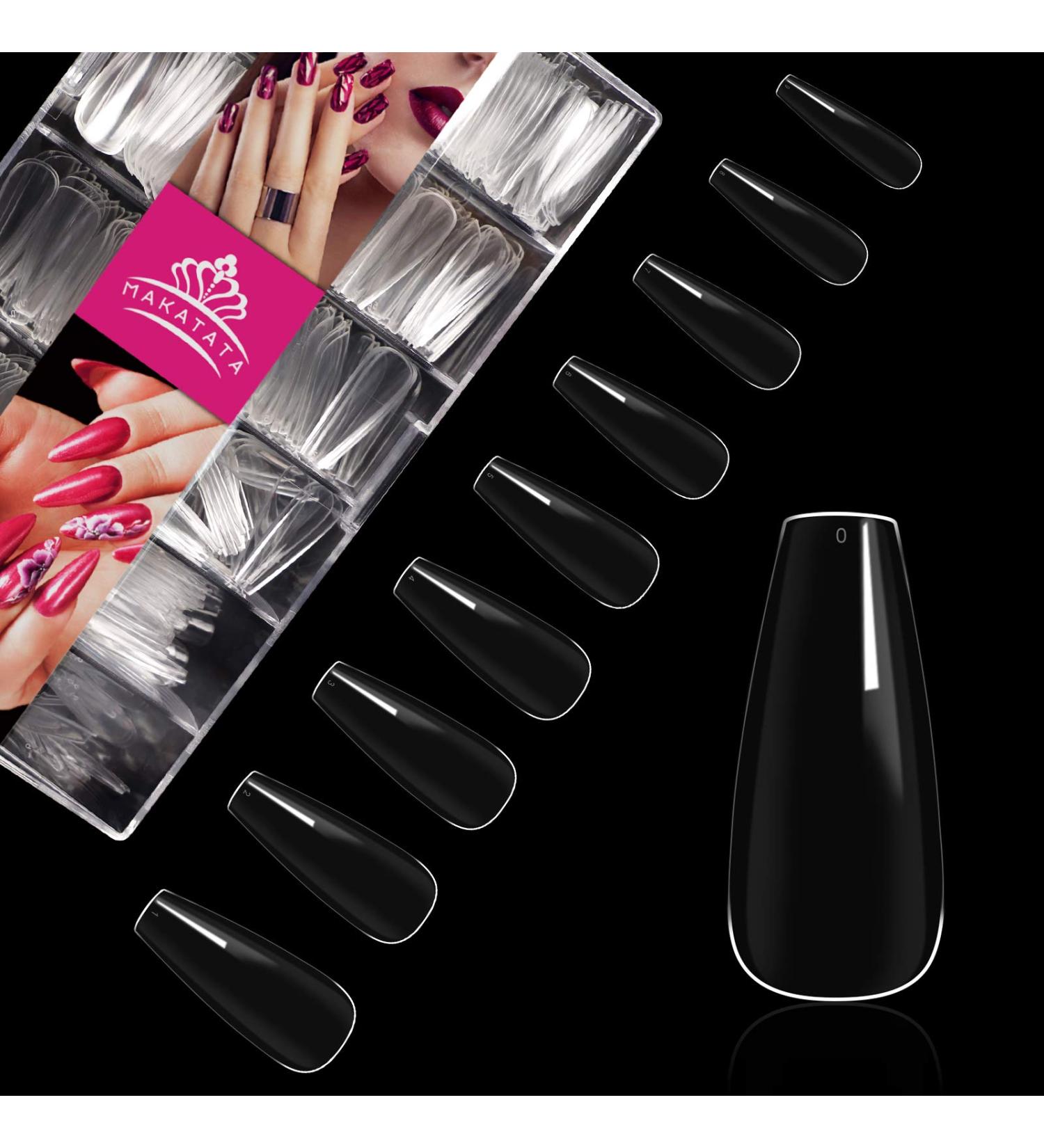 Long Ballerina Acrylic Nail Tips - 500 Transparent False Nails 10 Sizes DIY Nail Art for Women & Girls - Buy Online on GoSupps.com