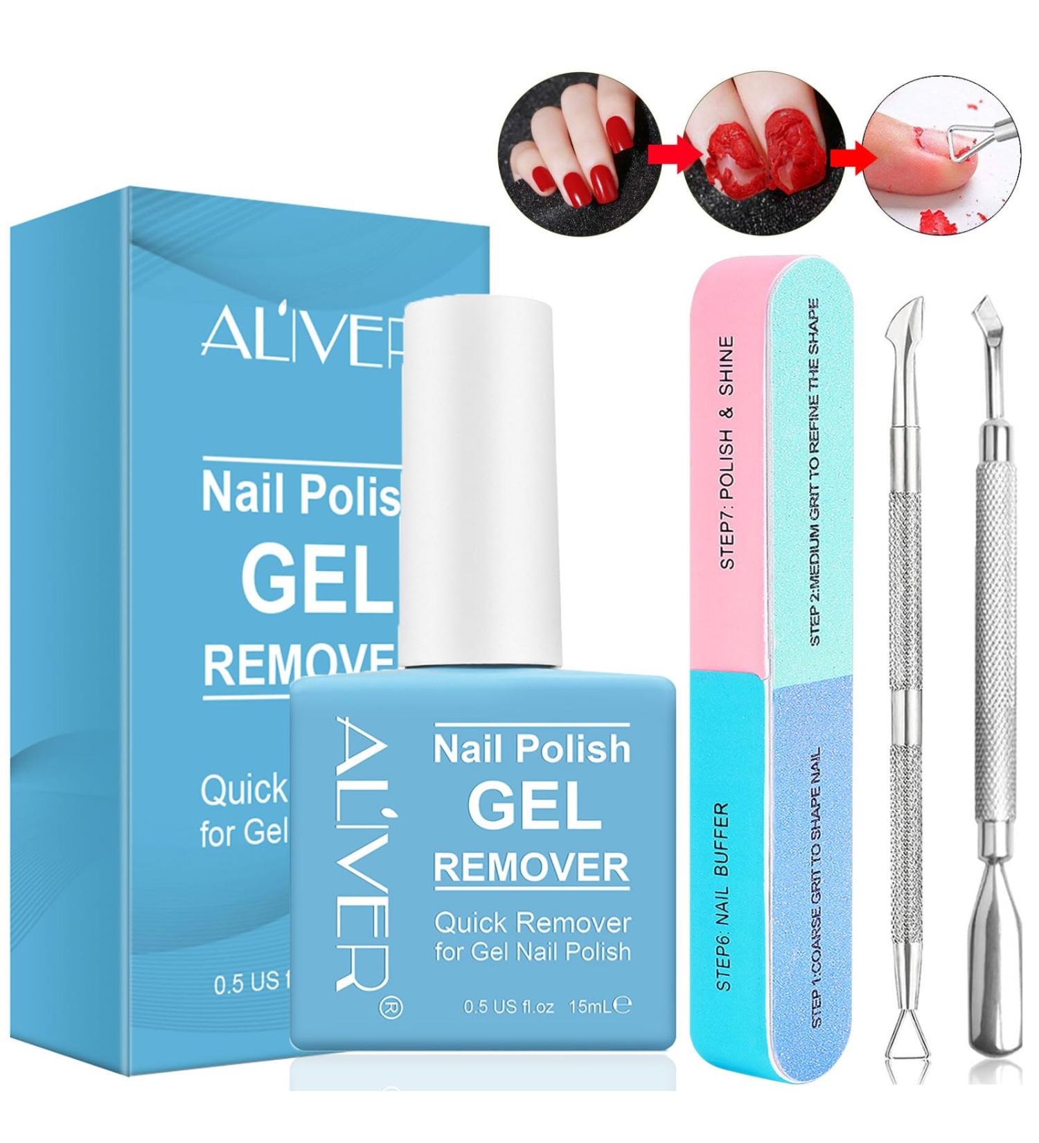 Gel Nail Polish Remover with Nail Buffer & Cuticle Pusher Professional Remove Gel Manicure Tools Kit for Nails in 2-5 mins - Buy Online on GoSupps.com