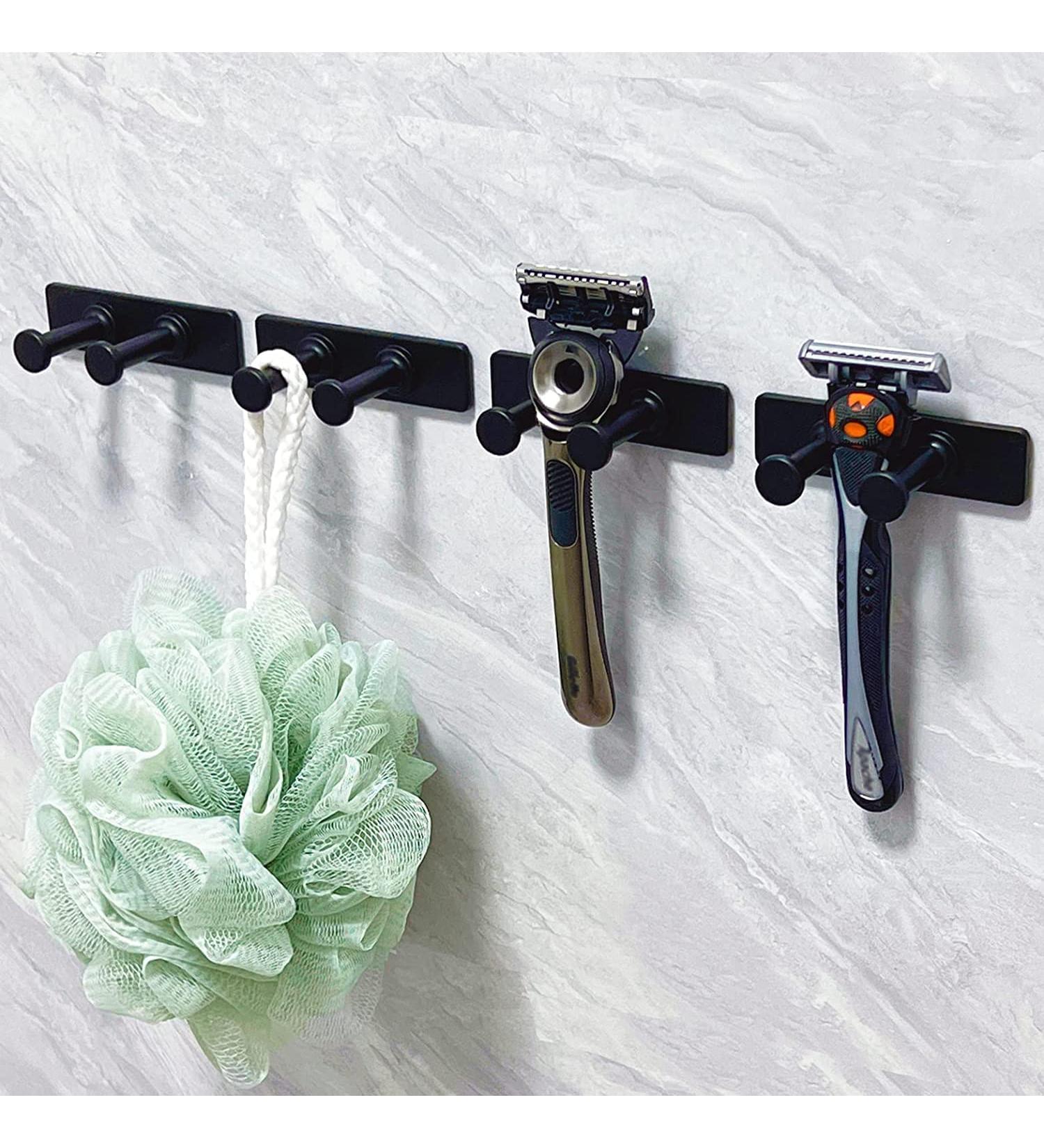 Pickpiff Razor Holder - No Drill Metal Shower Hook Anti-Rust Towel Holder for Bathroom & Kitchen - Black 4 Pieces - Buy Online on GoSupps.com