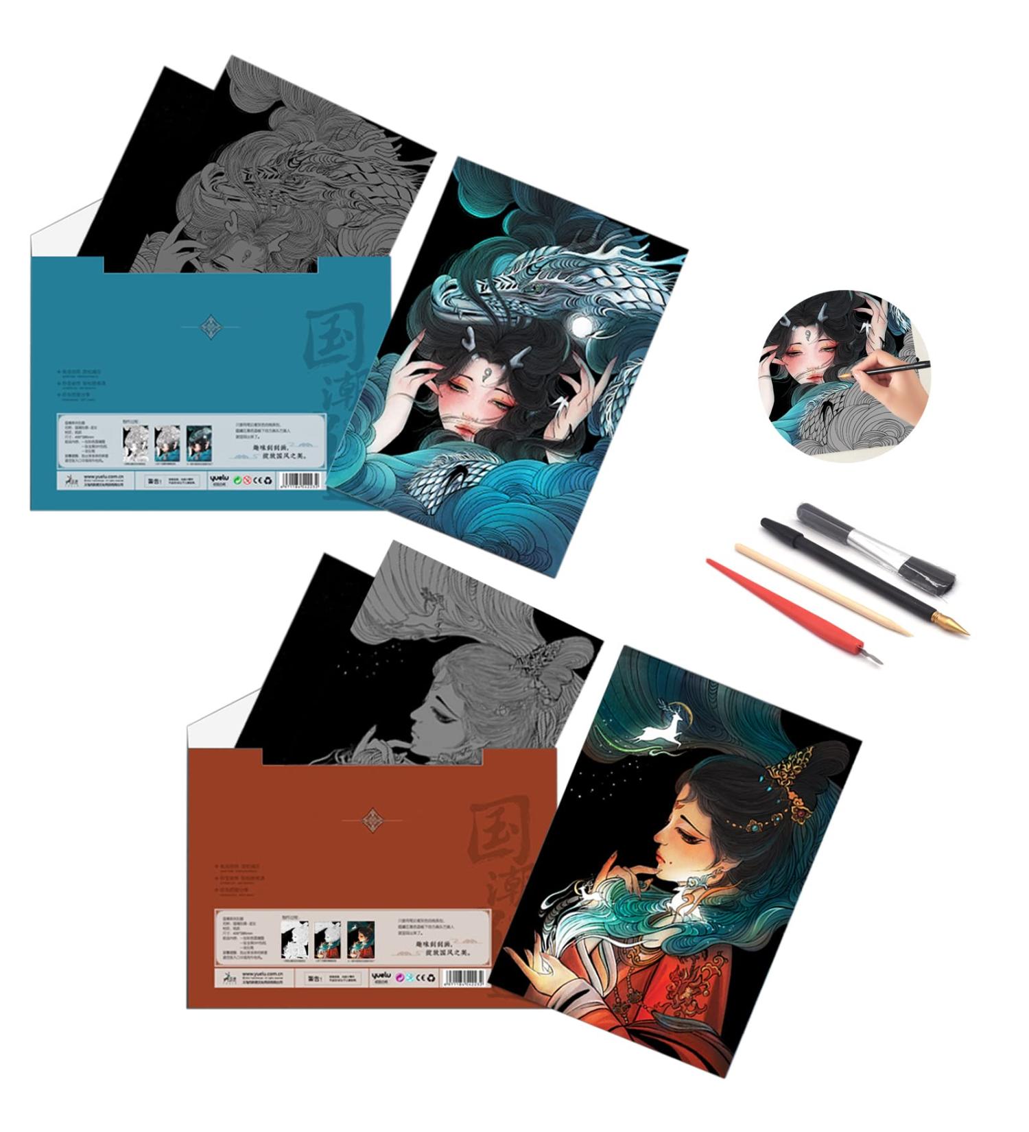 PATUIEND Scratch Rainbow Painting Art Paper Set | Creative Gift for Kids & Adults | DIY Scratchboard with 4 Tools | Asian Girl Design | 11.7''x8.3 - Buy Online on GoSupps.com