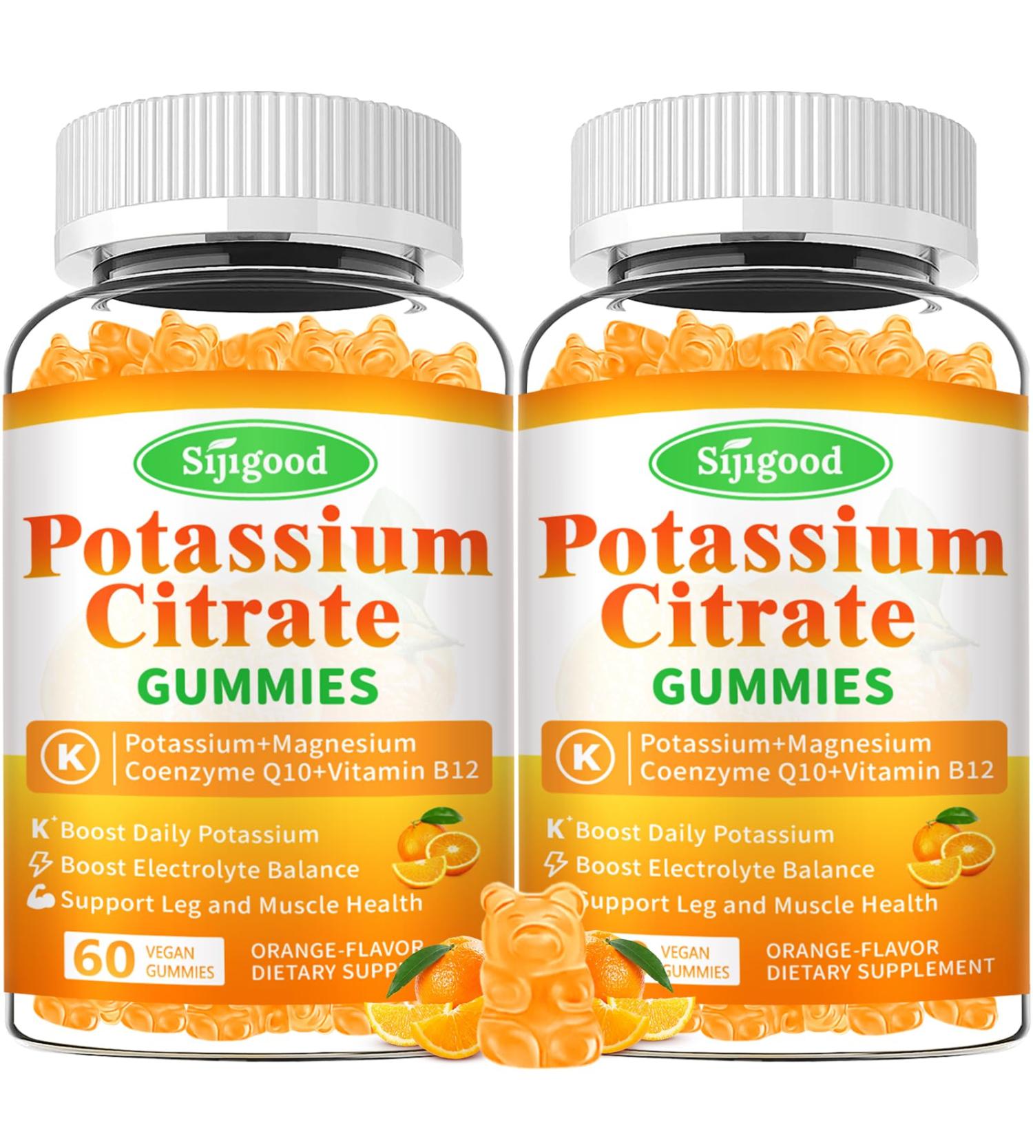 2 Pack Potassium Citrate Gummies High Potency Potassium Supplement for Muscle Health Leg Cramp Relief Electrolyte Balance Vegan Non-GMO Gluten-Free Orange Flavor 120 Count Orange 60 Count (Pack of 2) - Buy Online on GoSupps.com