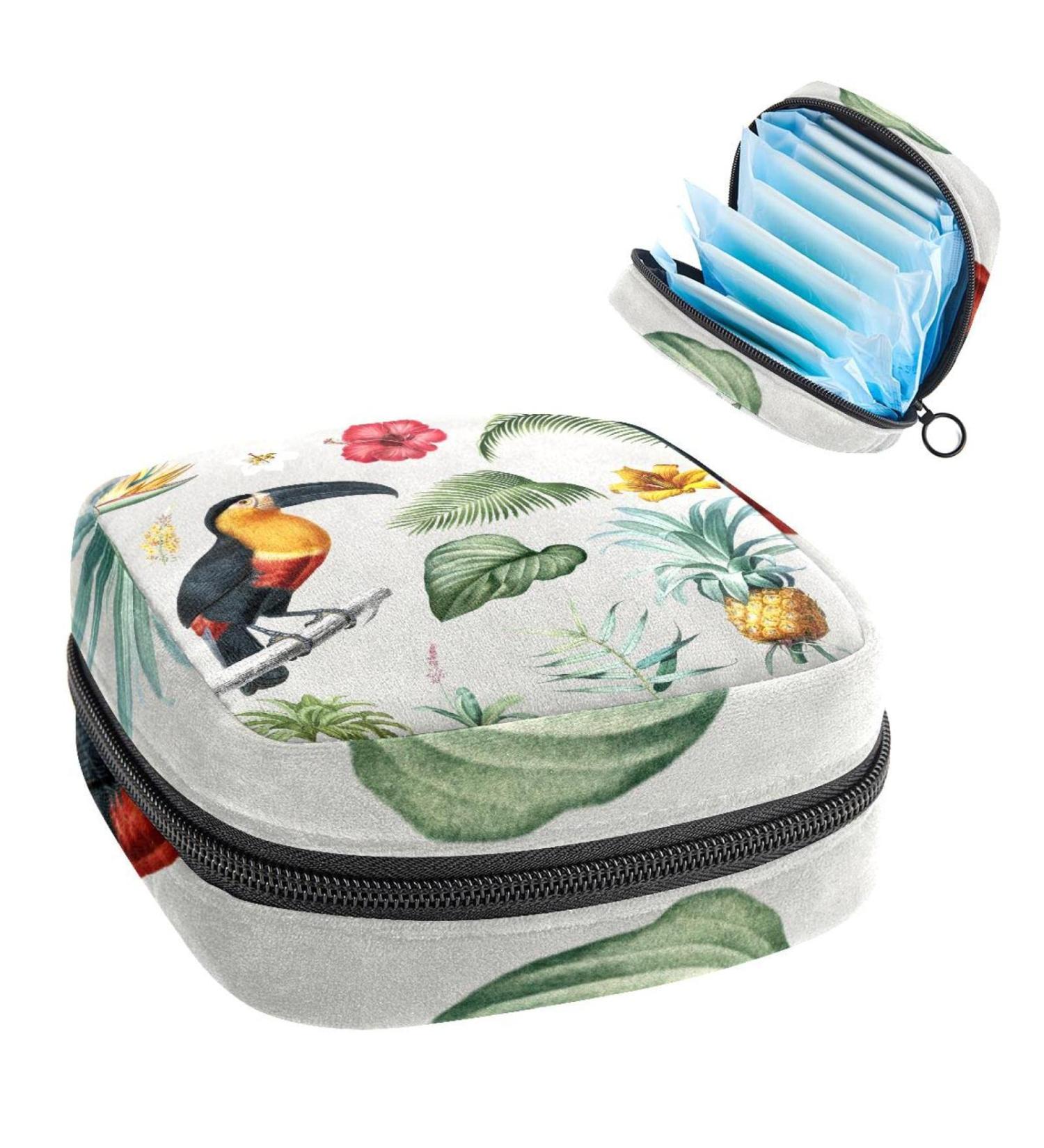 Women's Portable Period Kit - Bonds Storage Pockets Stylish Ara & Leaves Pattern | Feminine Product Bag for Girls - Buy Online on GoSupps.com