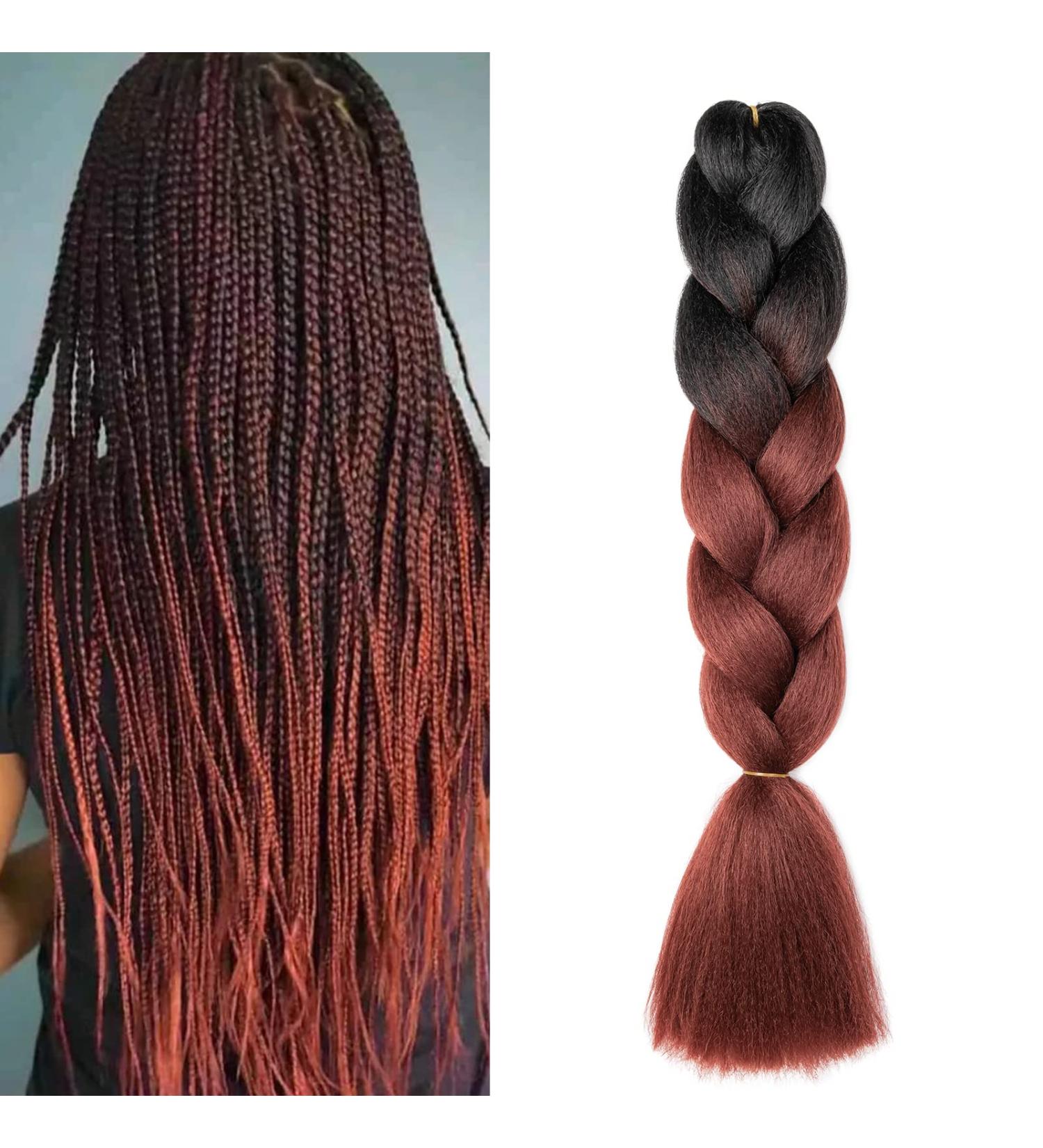 Gairyan Jumbo Braids Extensions - 60cm Ombre Synthetic Braiding Hair for Box Crochet Braids (Black & Red-Brown) - 100g 1 Piece - Buy Online on GoSupps.com