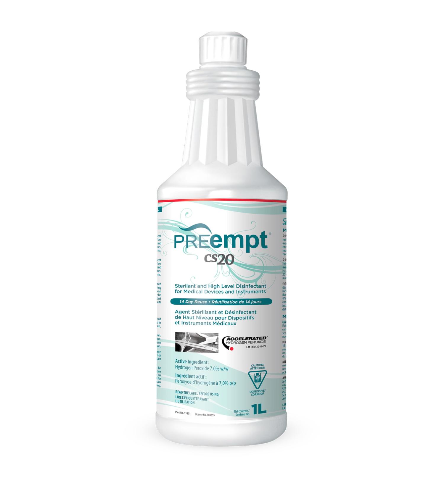 PREempt CS20 Sterilant and High-Level Disinfectant for Reusable Spa Salon and Nail Tools and Implements (1 Liter) 1 l (Pack of 1) - Buy Online on GoSupps.com