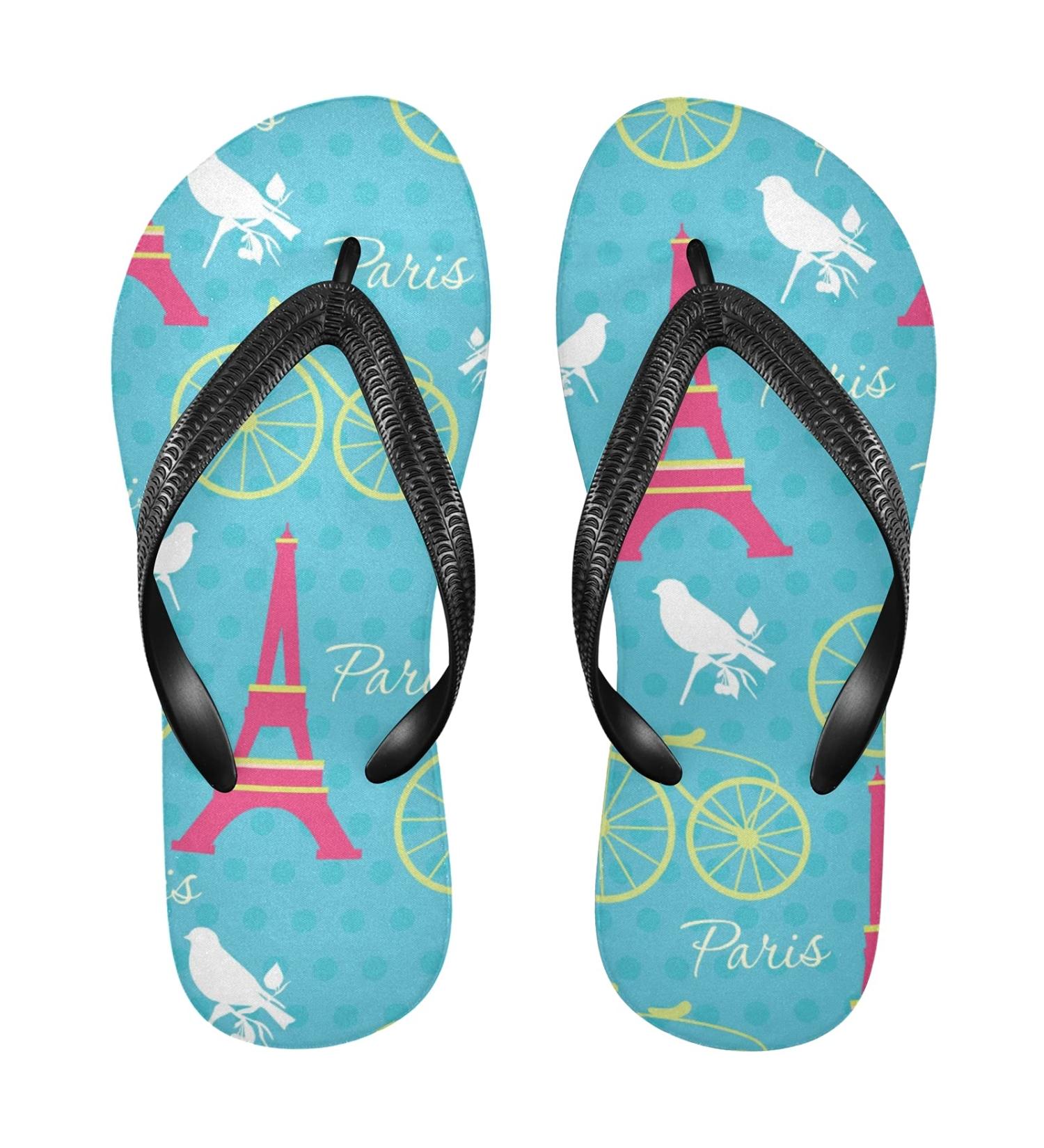 Mnsruu Paris Eiffel Tower Flip Flops | Multi-Colored Men & Women Sandals | Comfortable Home Slippers for Hotel Spa & Travel - Buy Online on GoSupps.com