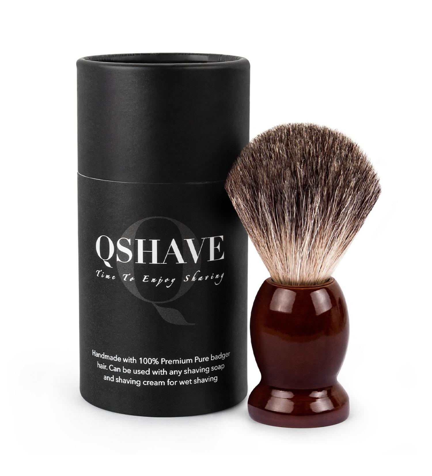 QSHAVE Handmade Pure Badger Hair Shaving Brush with Real Wood Base - Ideal for Wet Shave with Safety Razor or Double Edge Razor - Buy Online on GoSupps.com