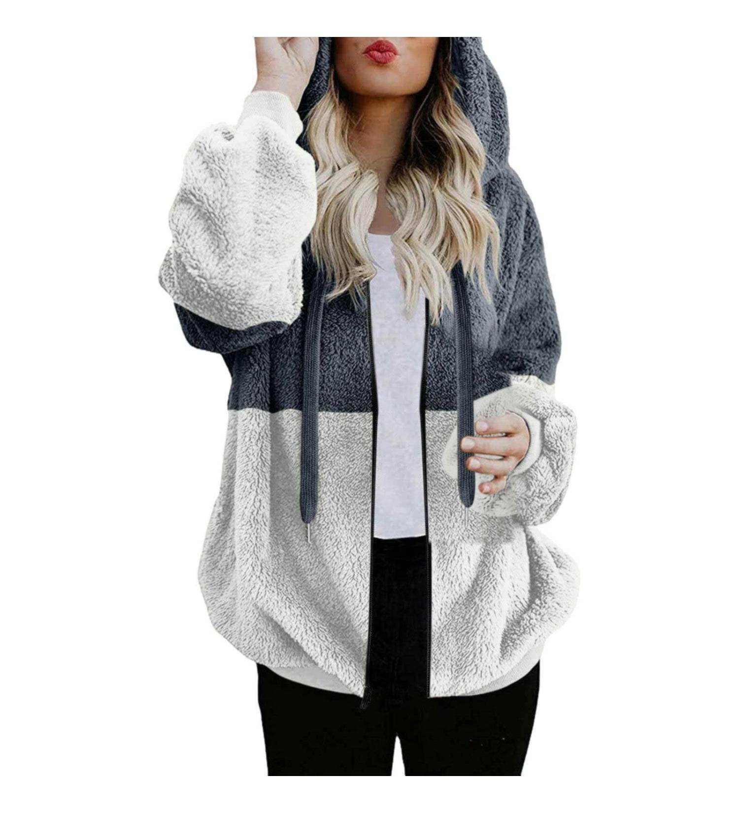 Buy Hanxiulin Oversized Winter Coat for Women - Plush Hoodie Jacket Windproof Fleece Thick Dark Gray 4XL - Buy Online on GoSupps.com