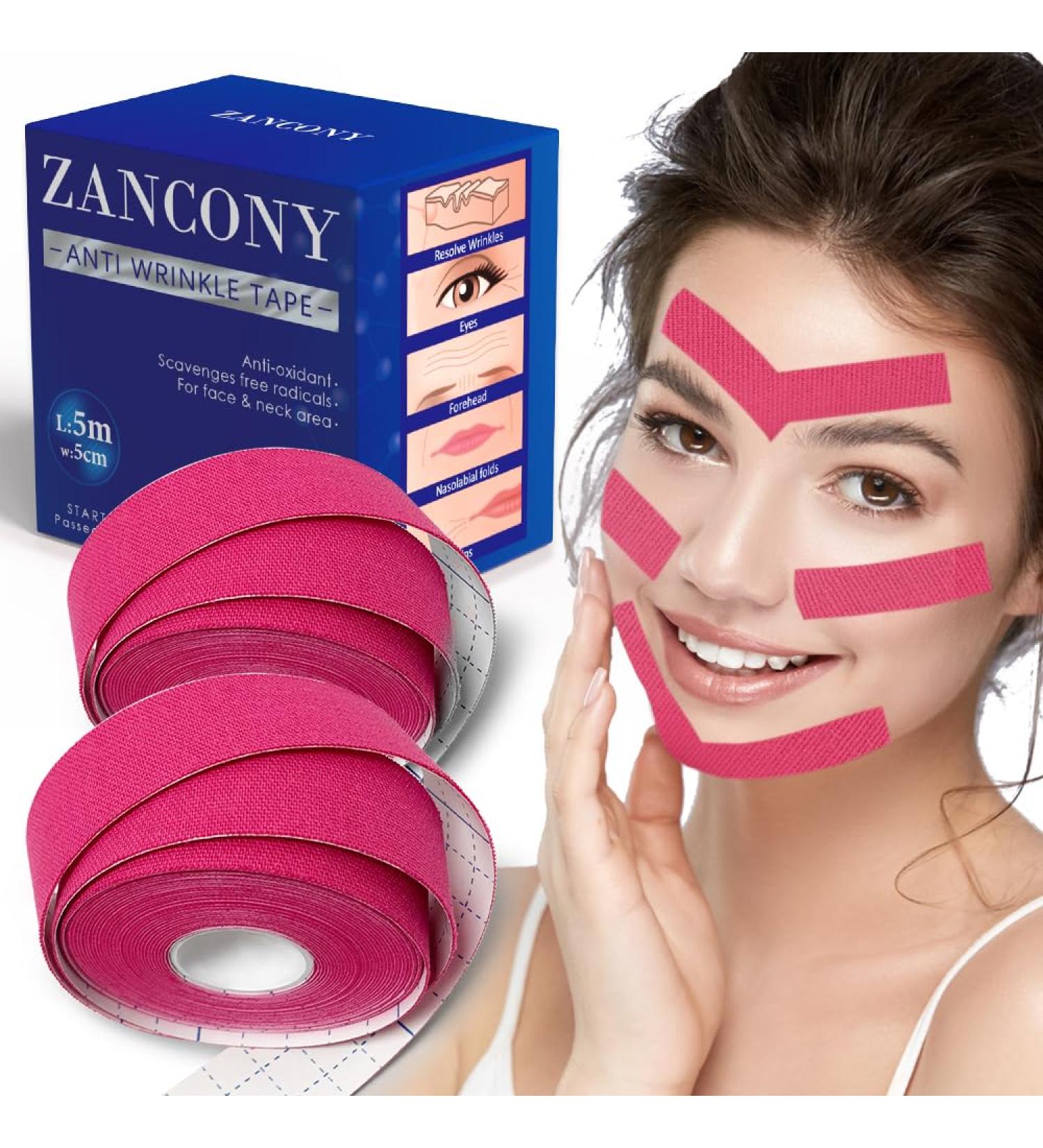 Zancony Face Lifting Tape - Anti-Wrinkle & Smile Line Reduction - Hypoallergenic Overnight Use - 2 Rolls (2.5cm x 5m) - Perfect for All Face Types - Buy Online on GoSupps.com