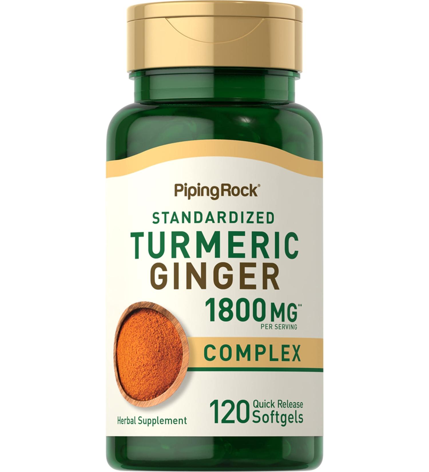 Piping Rock Turmeric and Ginger Supplement 1800mg | 120 Softgel Capsules | with Black Pepper Extract | Herbal Extract Complex | Non-GMO Gluten Free - Buy Online on GoSupps.com