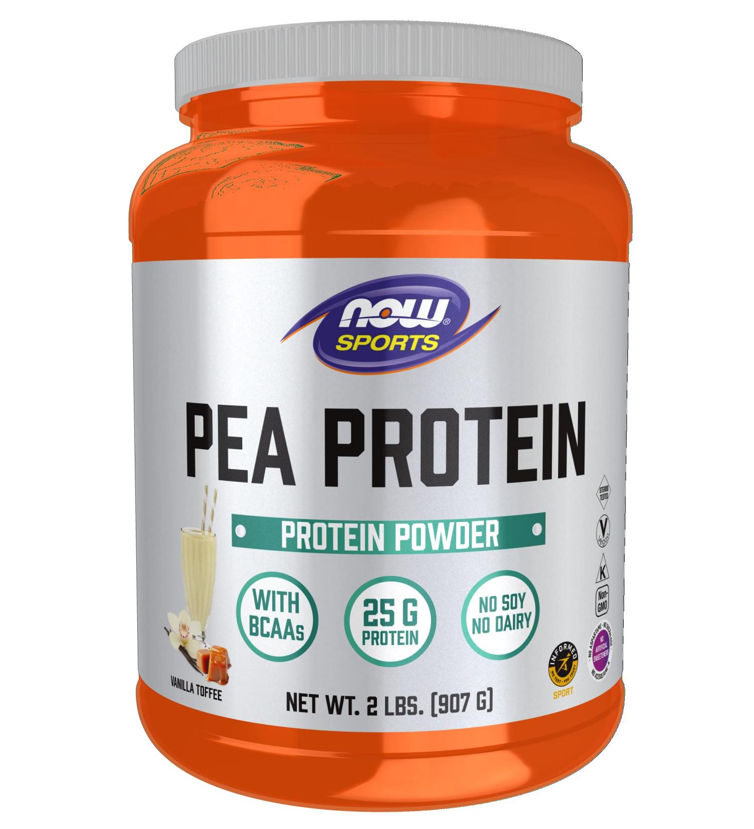 Now Foods Sports Pea Protein Vanilla Toffee - 2 lbs (907g) | Plant-Based Protein Supplement - Buy Online on GoSupps.com