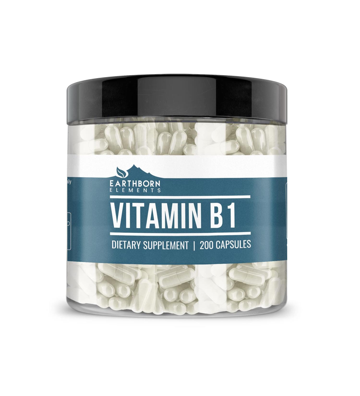 Earthborn Elements Vitamin B1 Thiamine Mononitrate 200 Capsules - Pure & Undiluted, No Additives - Buy Online on GoSupps.com