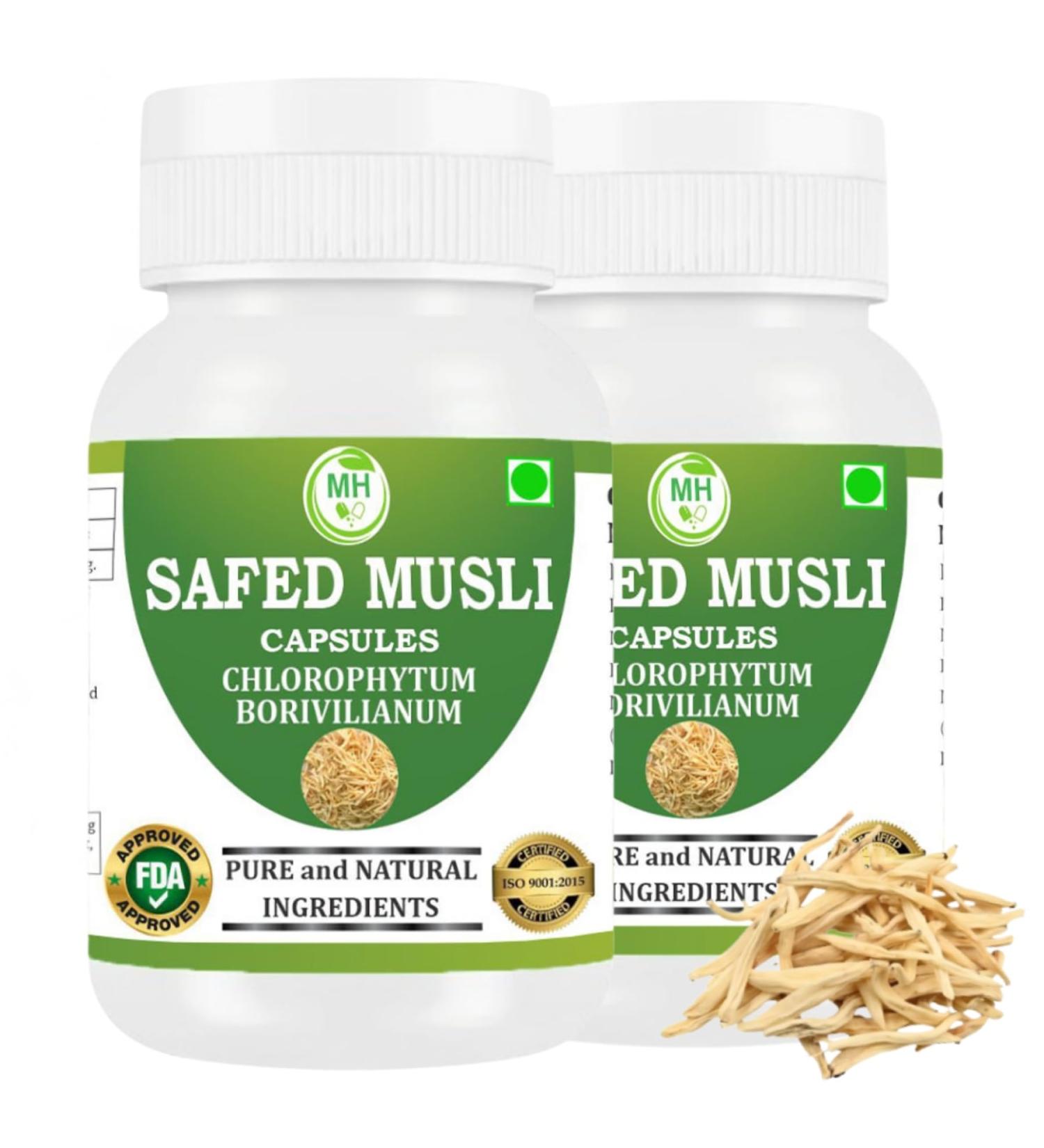 Safed Musali Capsules 500 mg 120 Veg Capsules | Chlorophytum Borivilianum Extract | Natural Herbal Supplement | Plant-Based | Pack of 2 120 Count (Pack of 1) - Buy Online on GoSupps.com