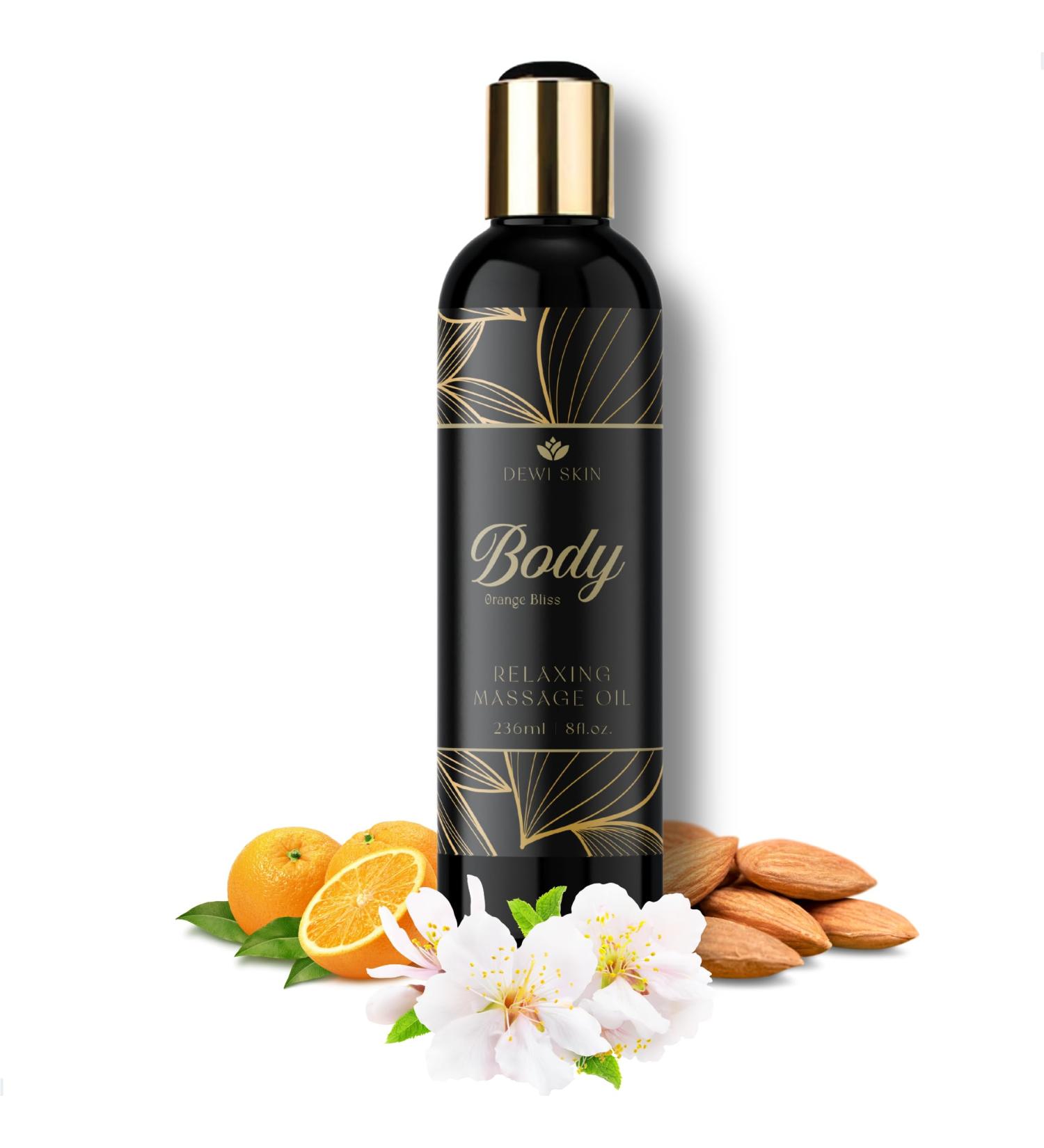 Massage Oil & Moisturizer - 8 oz Vegan Sweet Almond Jojoba Argan & Vitamin E Oil for Skin Firming Moisturizing Smooth Skin Appearance & Relaxation - Sweet Orange