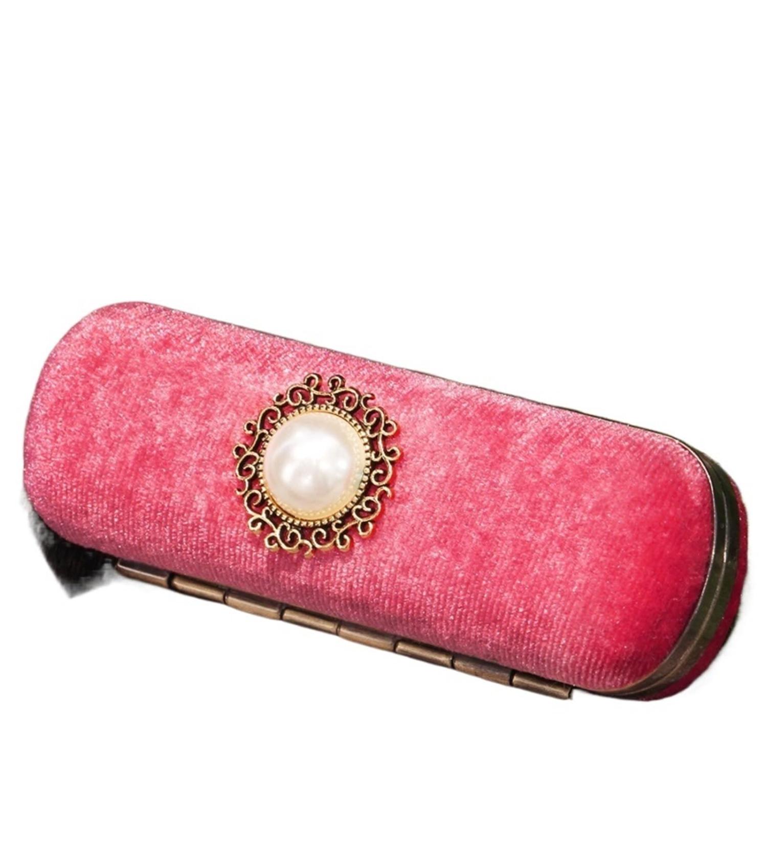 AOEGBY Lipstick Case Portable Exquisite Velvet Lipstick Organizer Vintage Copper Beads Protect Lipstick Jewelry(Pink-A) - Buy Online on GoSupps.com