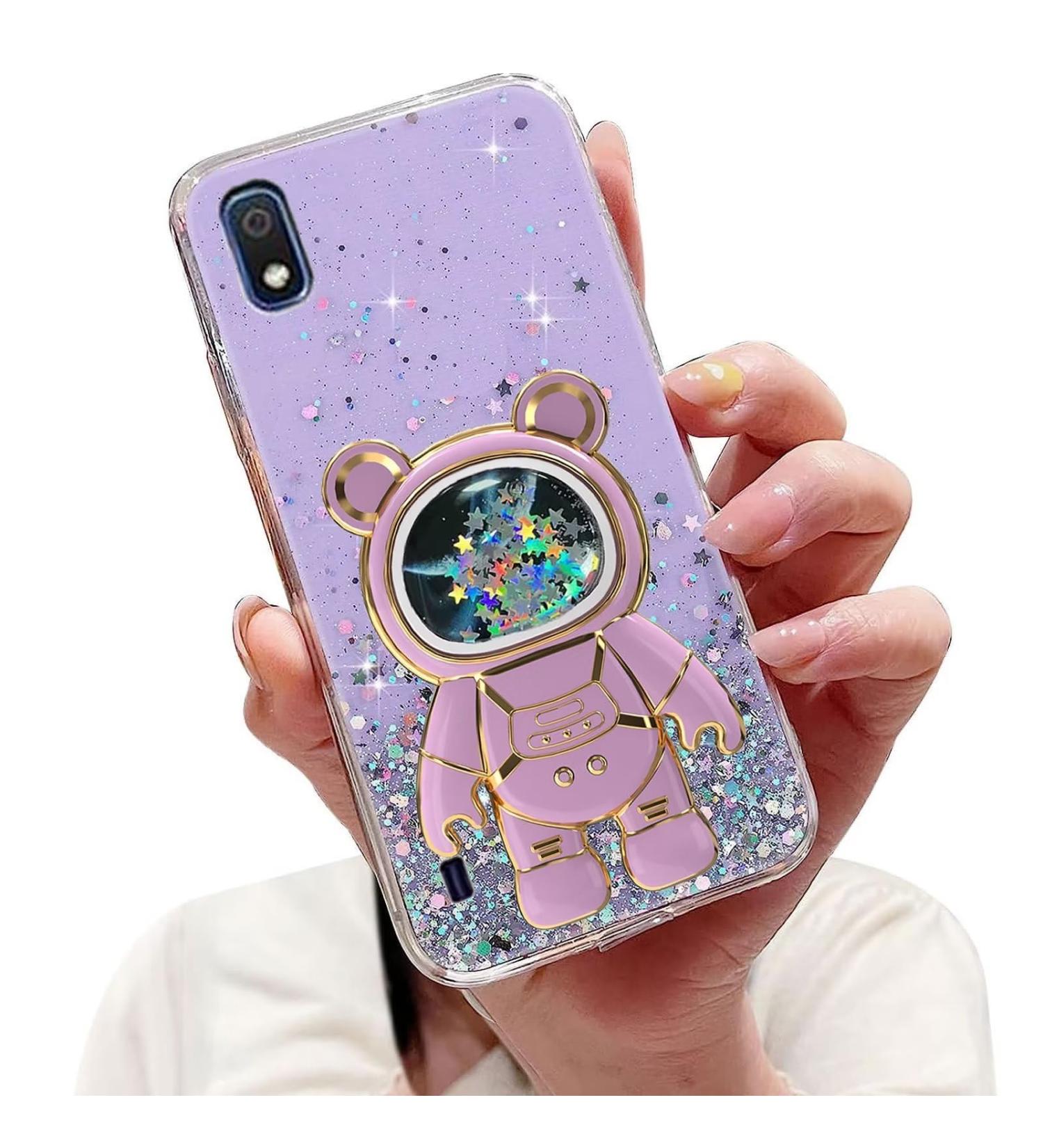 Buy Tivenfezk Nadoli Soft Silicone Phone Case for Samsung Galaxy A10 - Glitter Astronaut Design Transparent Protective Cover with Hidden Stand Purple Caricature Bling Shell - Buy Online on GoSupps.com