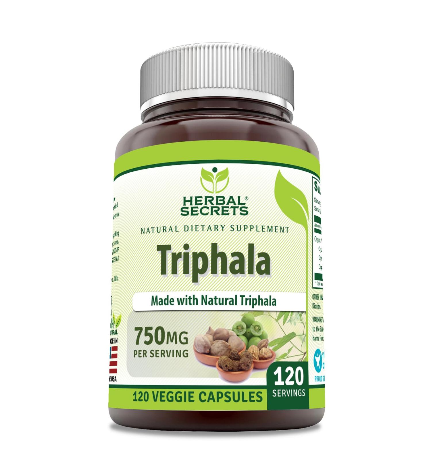 Herbal Secrets Triphala Supplement | Made with Natural Triphala | 750 Mg | 120 Veggie Capsules | Non-GMO | Gluten Free | Made in USA