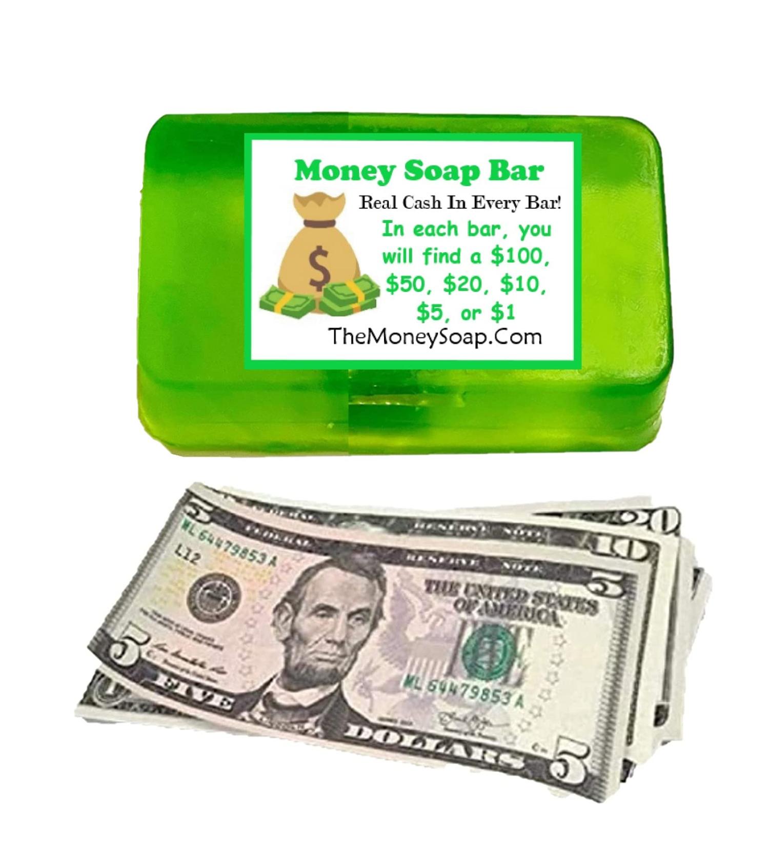Money Soap Bar - Real Cash Inside | Jackpot Gag Gift with Pear Scent | Fun Gifts for Him or Her | Up to $100 in Each Bar - Buy Online on GoSupps.com