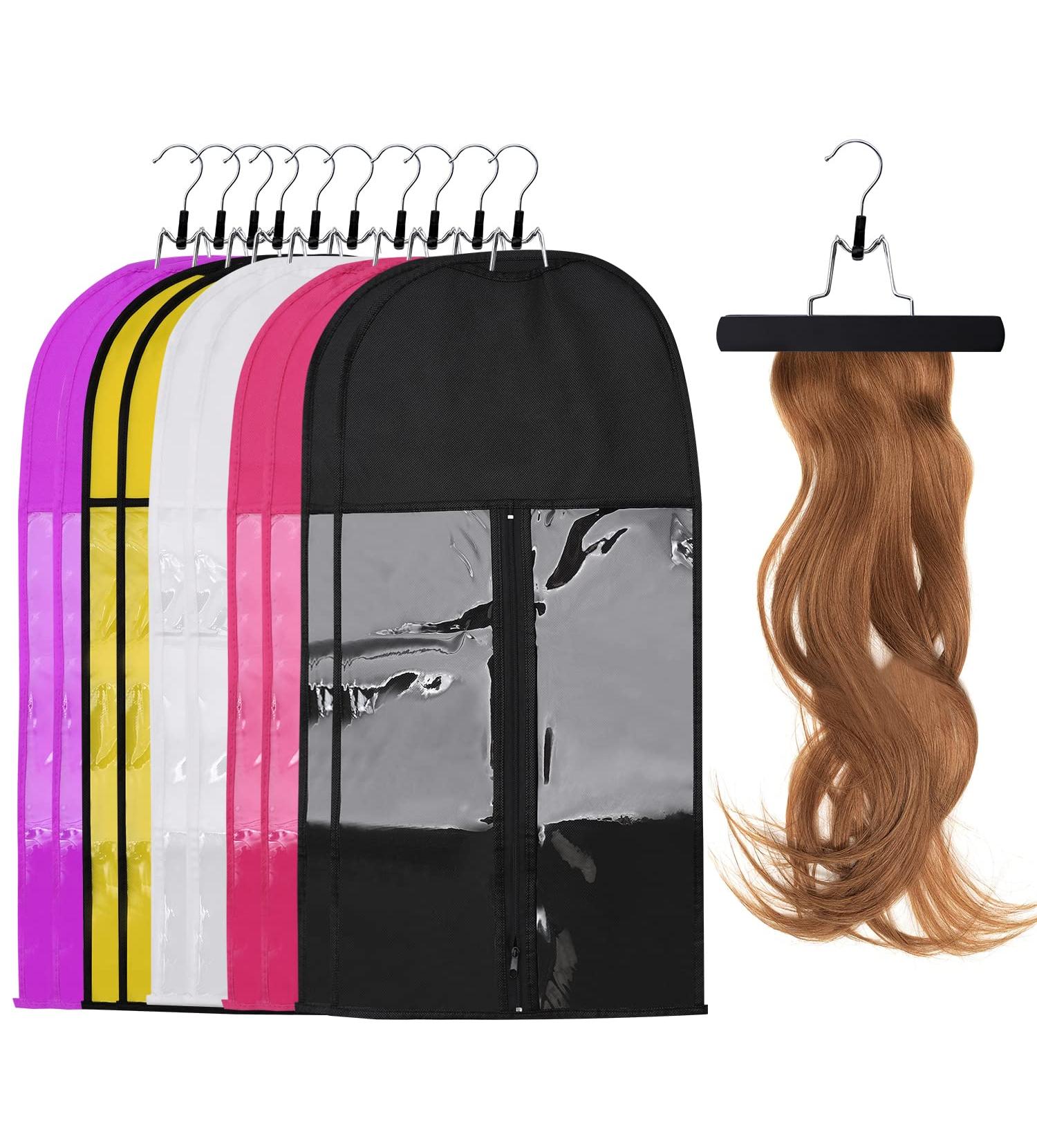 Hair Extension Storage Bag 10 Pack - Portable Holder with Hanger for Human Hair - Dustproof & Transparent Zip Up Closure - Store & Style Extensions Easily - Buy Online on GoSupps.com