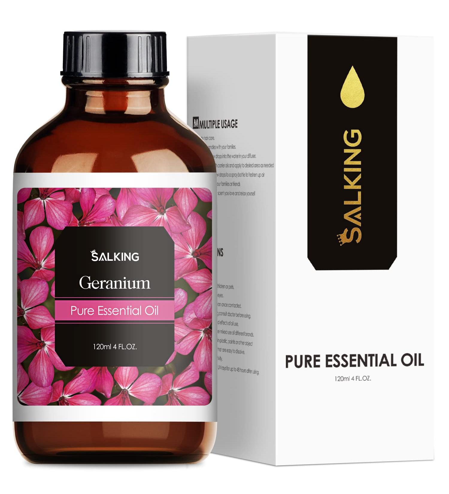SALKING Geranium Essential Oil 120ml - 100% Pure Natural Therapeutic Grade Aromatherapy Oil for Skin Care, Relaxation, and Sleep - Fragrance Oil for Diffuser and Humidifier - Great Gift for Women - Buy Online on GoSupps.com